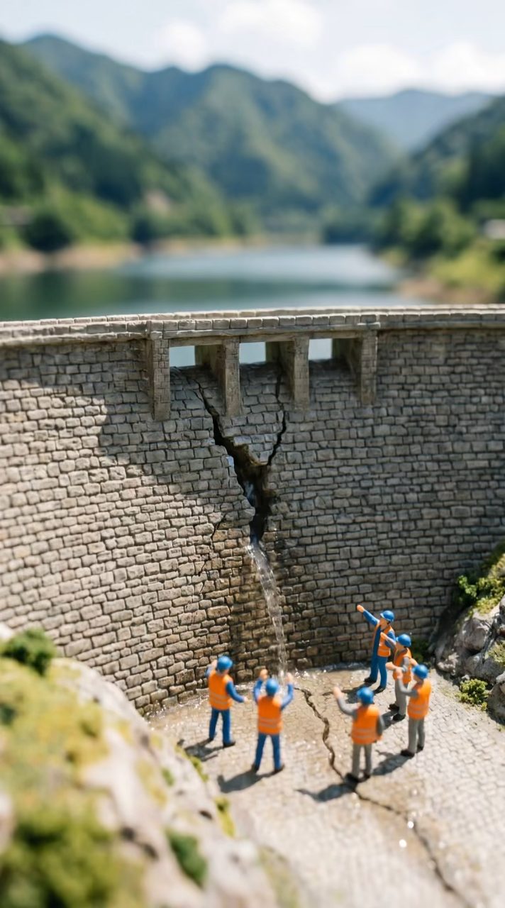Giant Hand Seals Miniature Dam Crack
