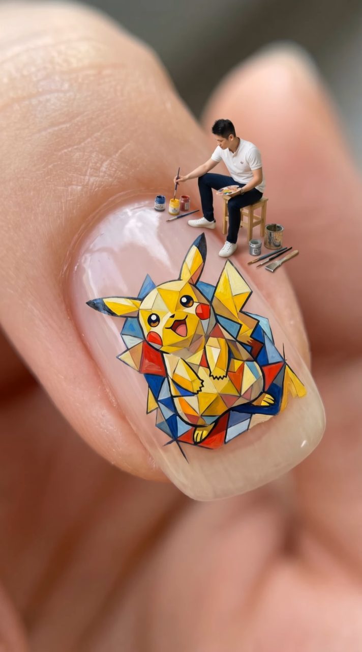 Tiny Artist's Cubist Pikachu Nail Art