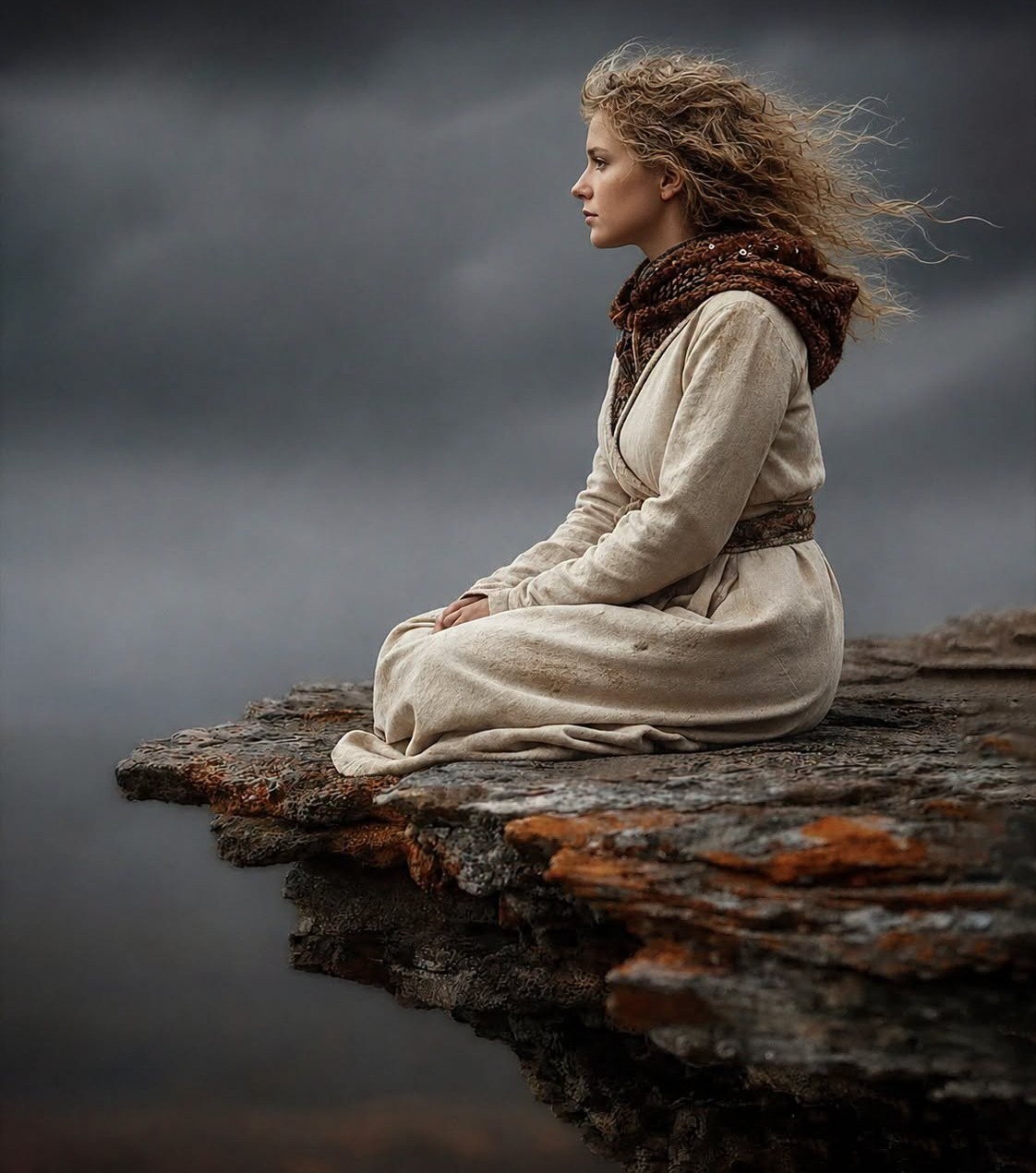 Serene Medieval Meditation on Cliff Edge