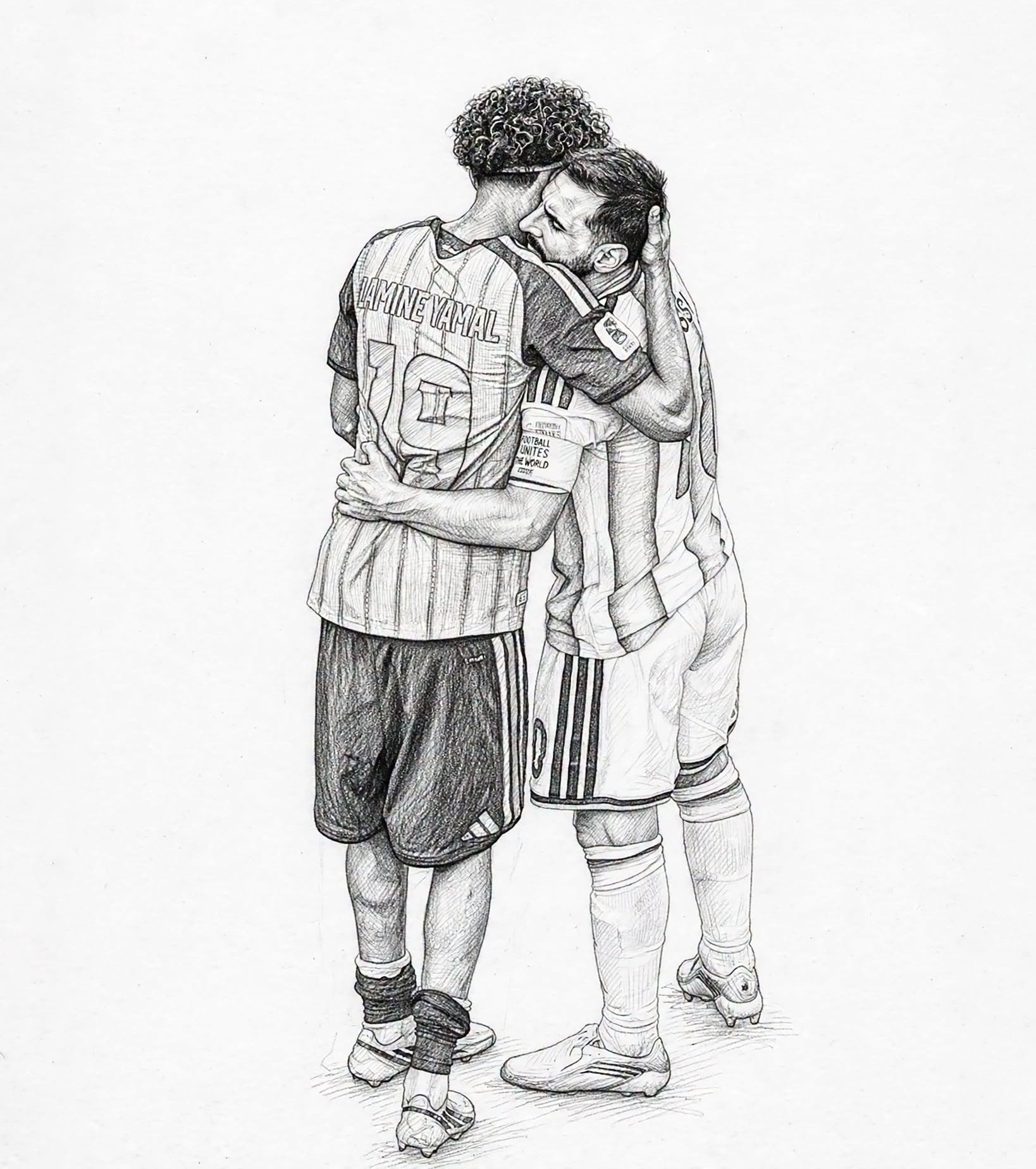 Emotional Embrace: Messi's GOAT Sketch