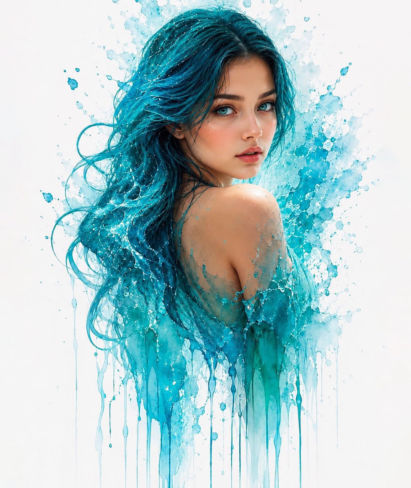 Ethereal Aqua Splash Portrait Beauty