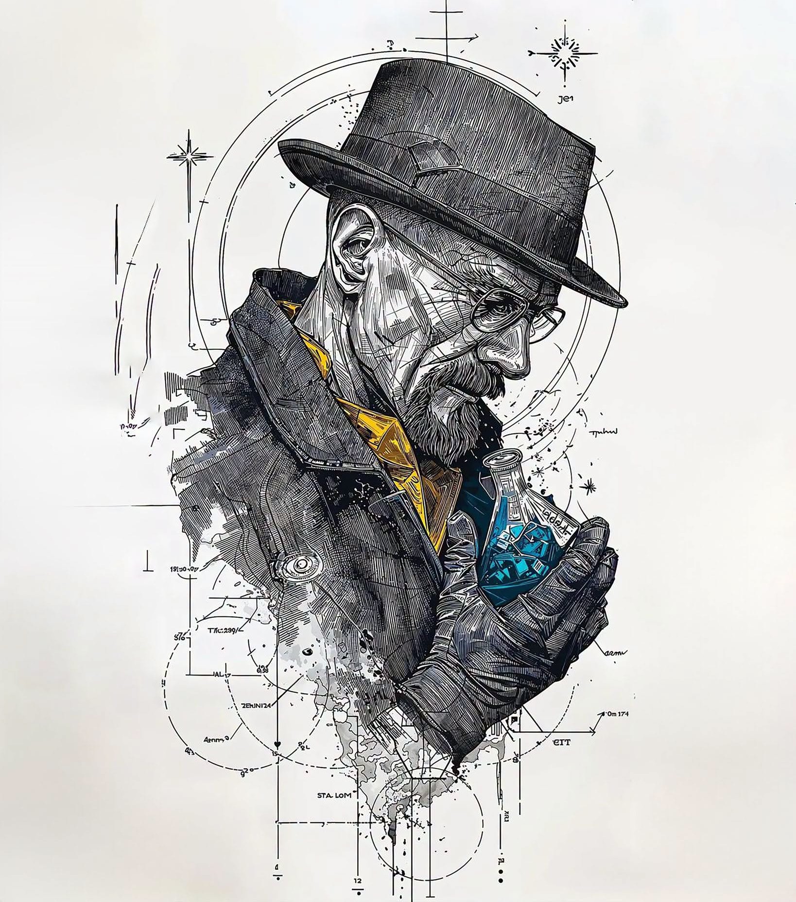 Monochrome Chemist: Blueprint Ink, Cyan Glow