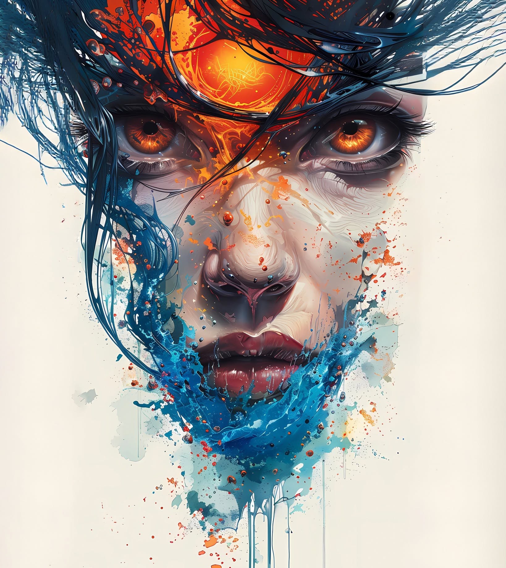 Surreal Lava Woman: Fiery Liquid Gaze