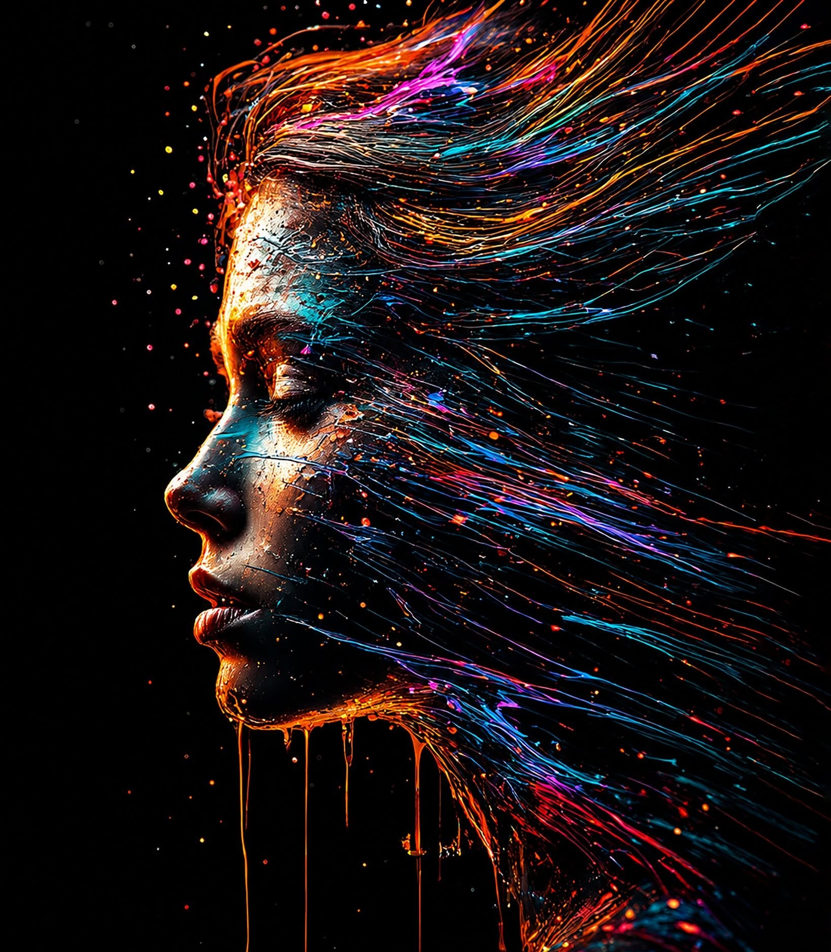 Neon Cosmic Flow Drip Portrait