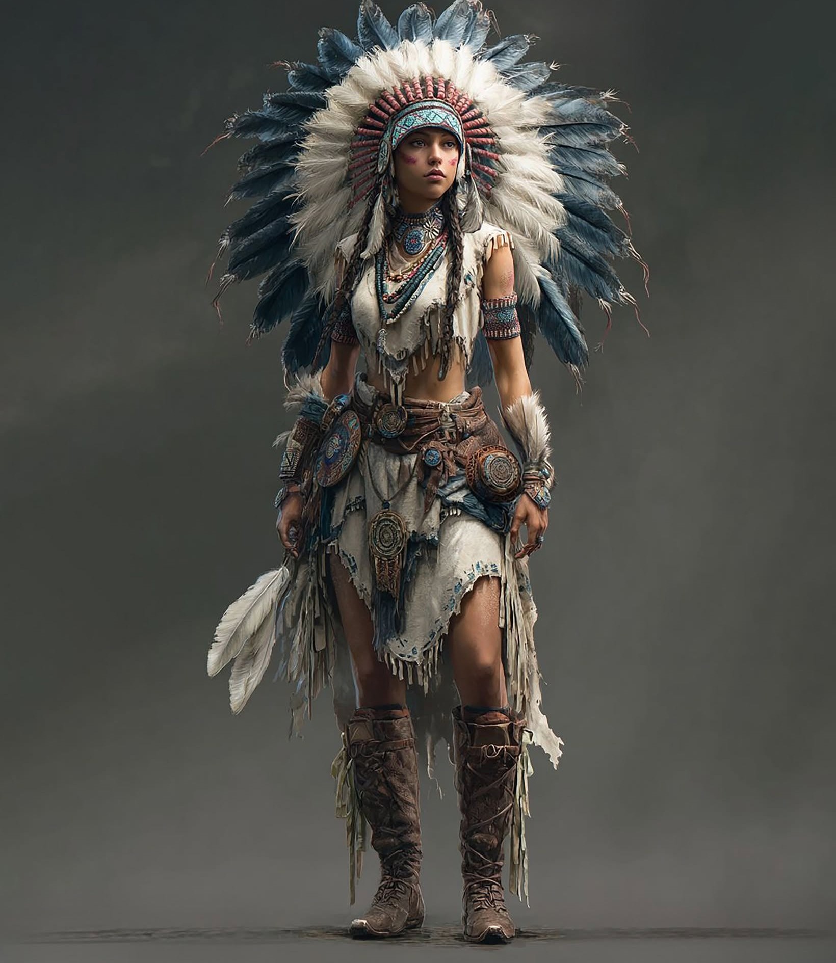 Epic Feathered Warrior Woman Portrait