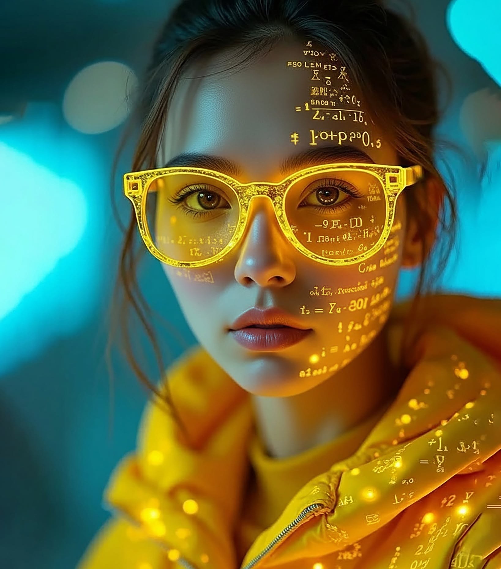 Holographic Neon Math Cyber Portrait