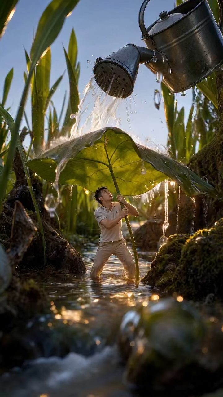 Tiny World: Colossal Rain Under Leaf Umbrella