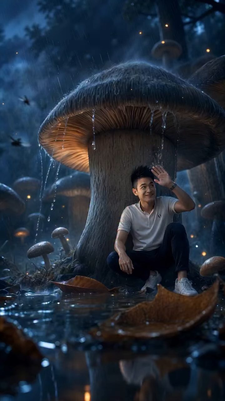 Bioluminescent Mushroom Storm: Tiny Refuge
