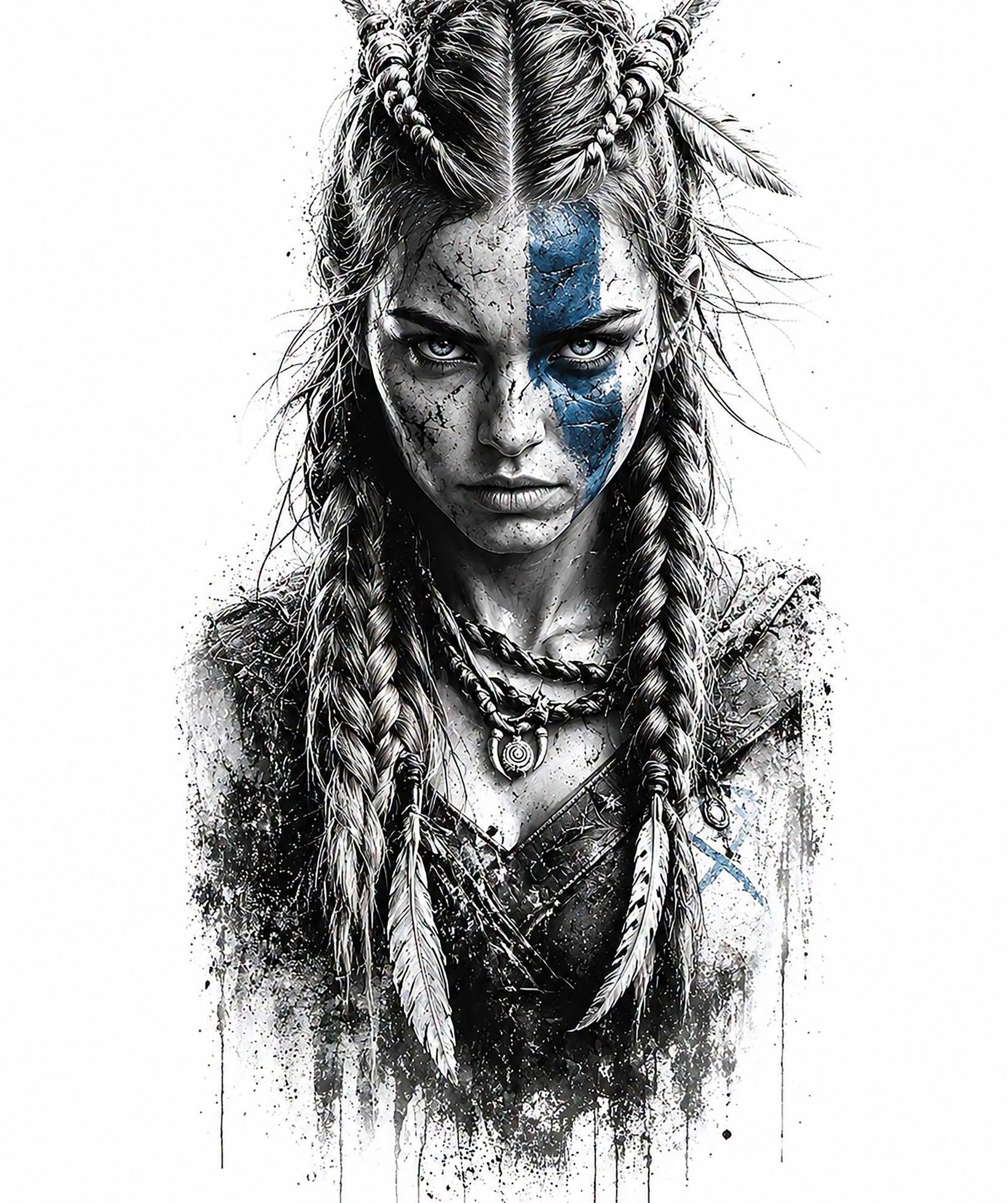 Fierce Tribal Warrior: Ink & Blue