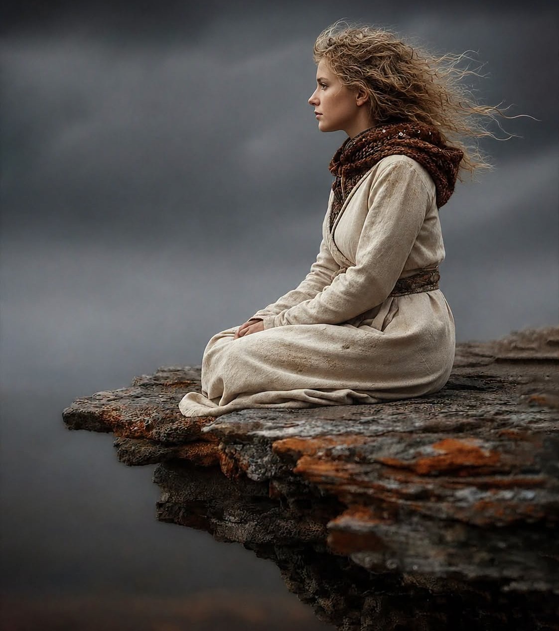 Serene Medieval Meditation on Cliff's Edge
