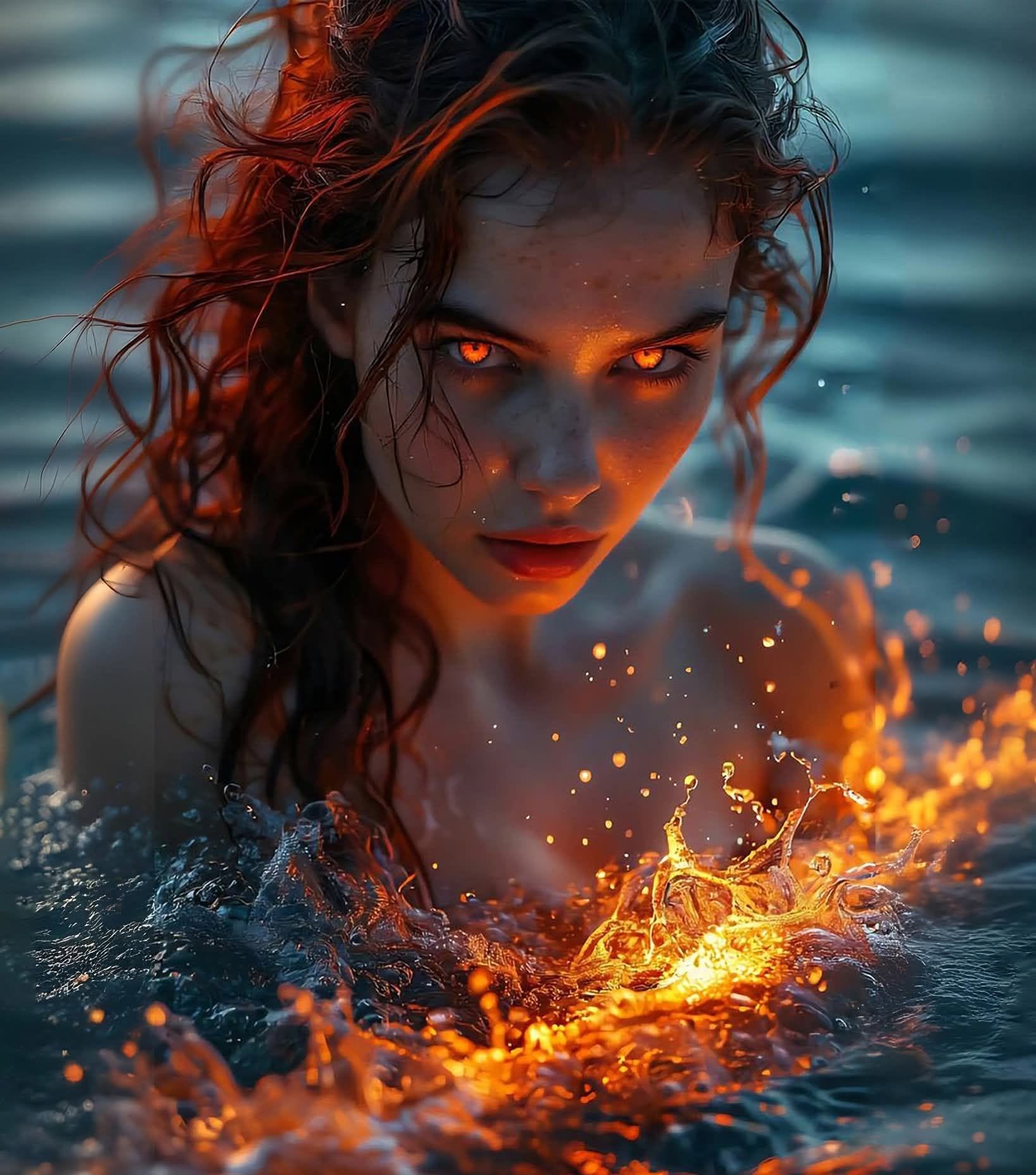 Molten Gaze: Ocean's Fiery Elemental