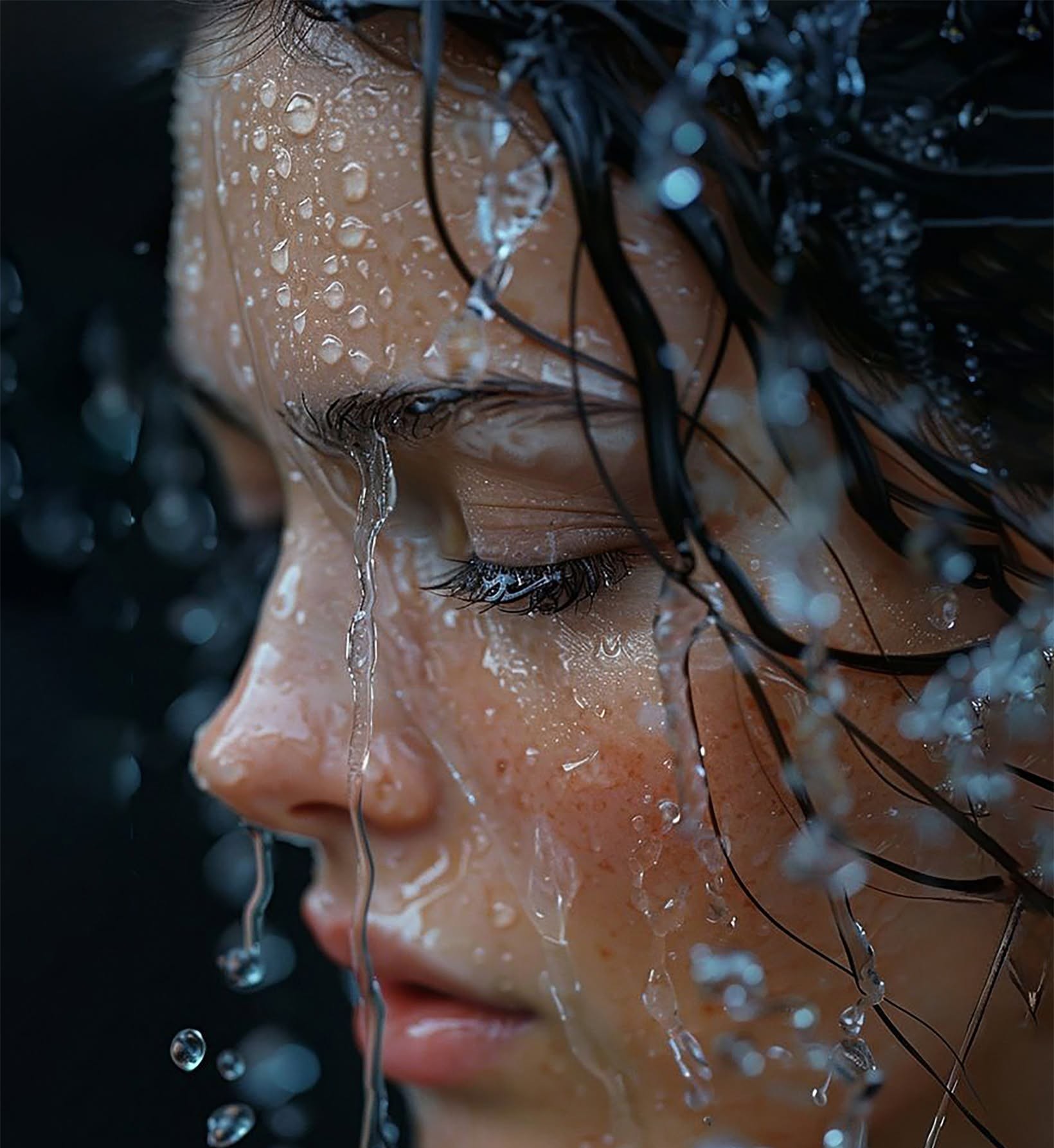 Introspective Rain Portrait: Frozen Macro Droplets
