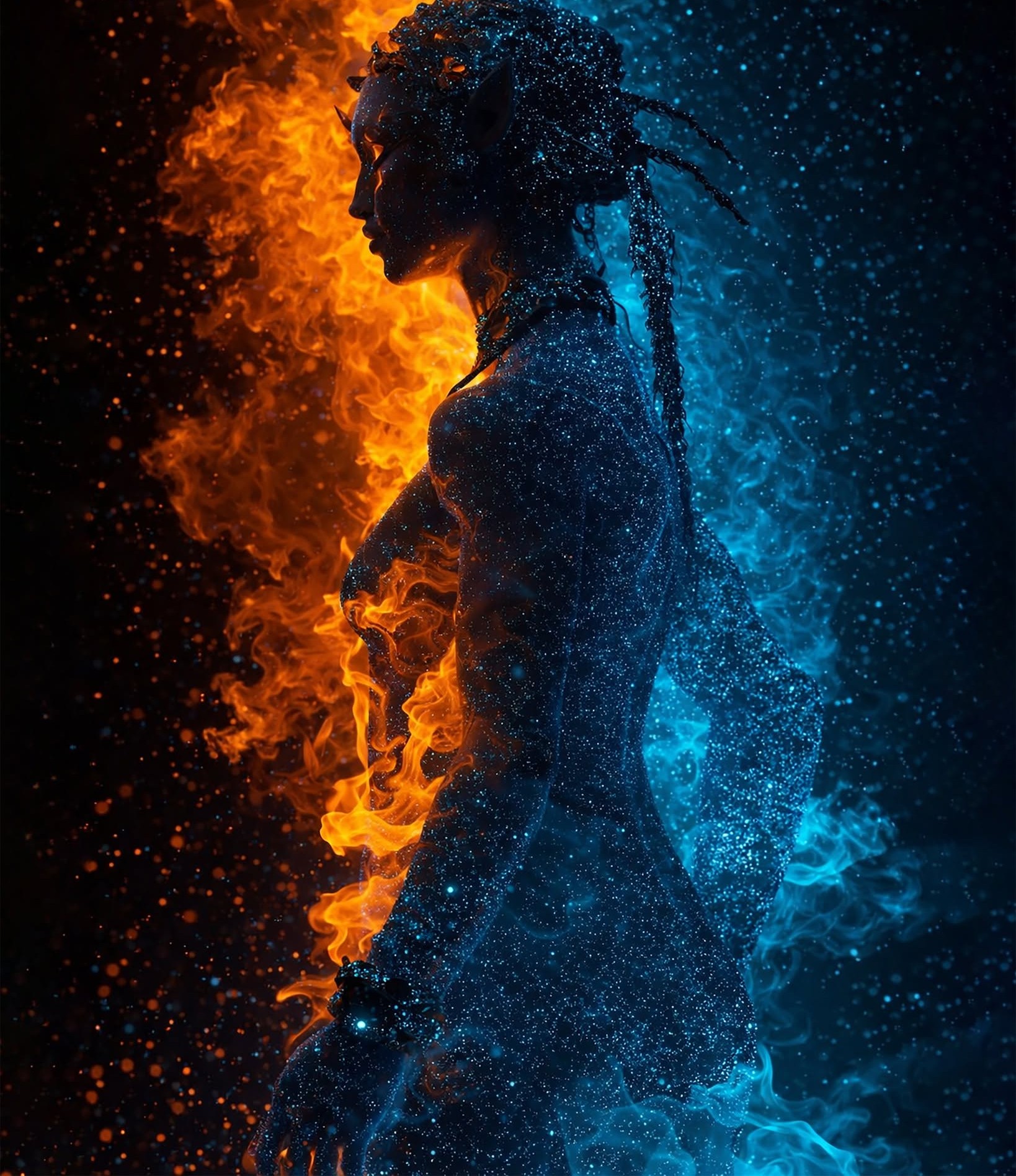 Cosmic Fire-Ice Elemental Goddess
