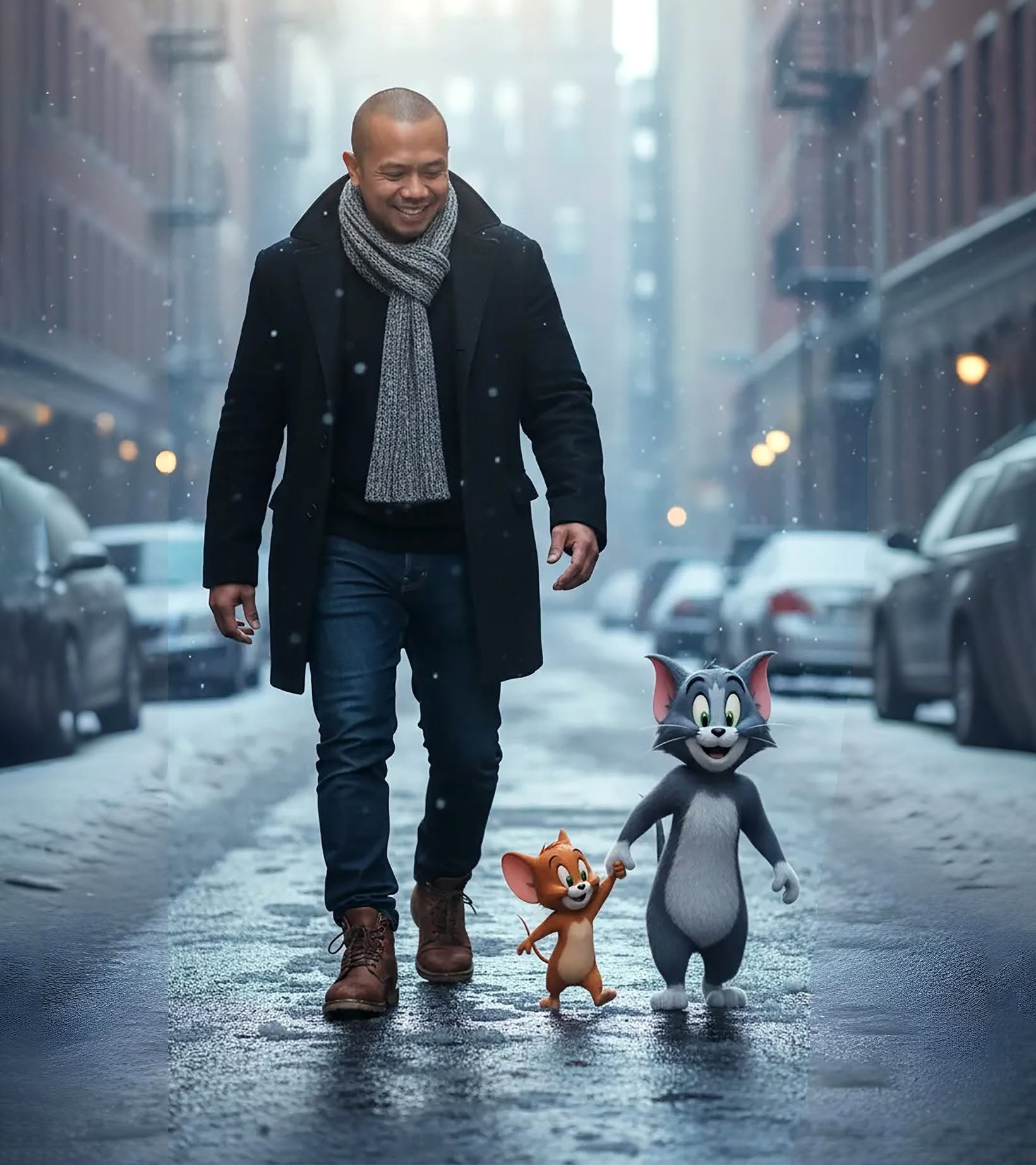 Whimsical Winter City with Tom and Jerry