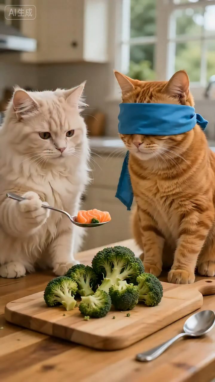 Blindfolded Cat's Broccoli Betrayal