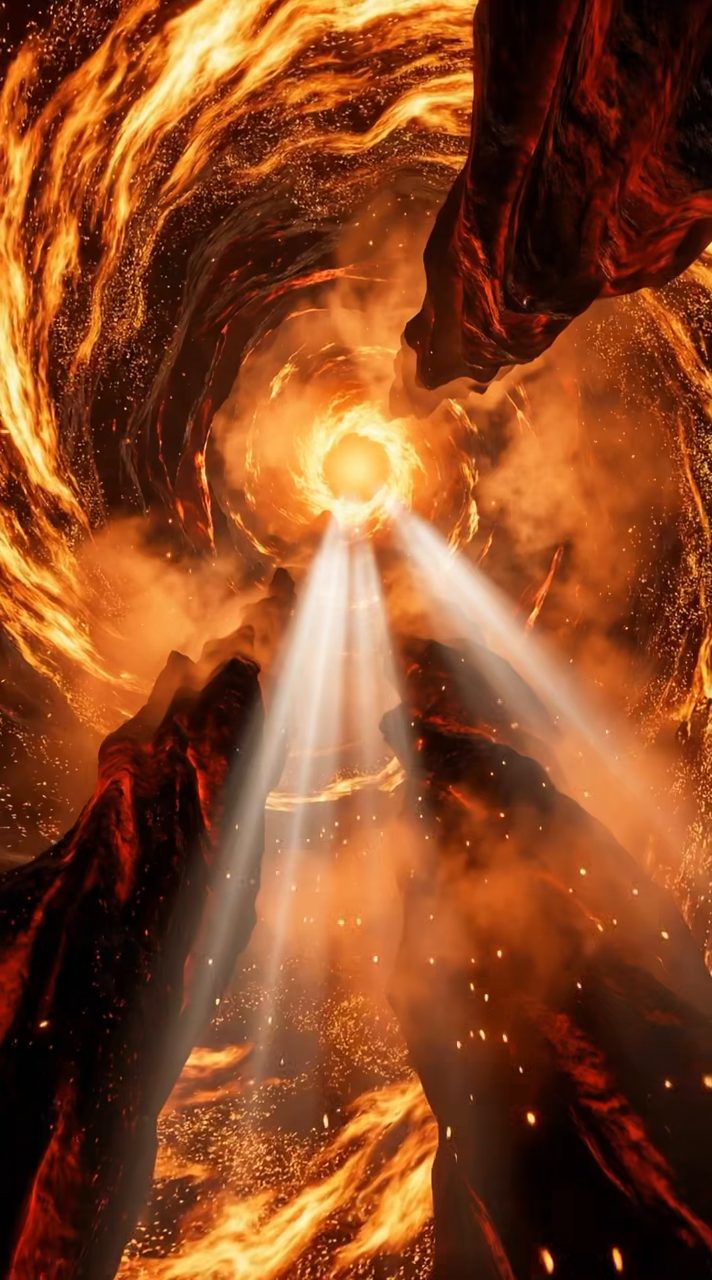Spiraling Fire Vortex Fly-through