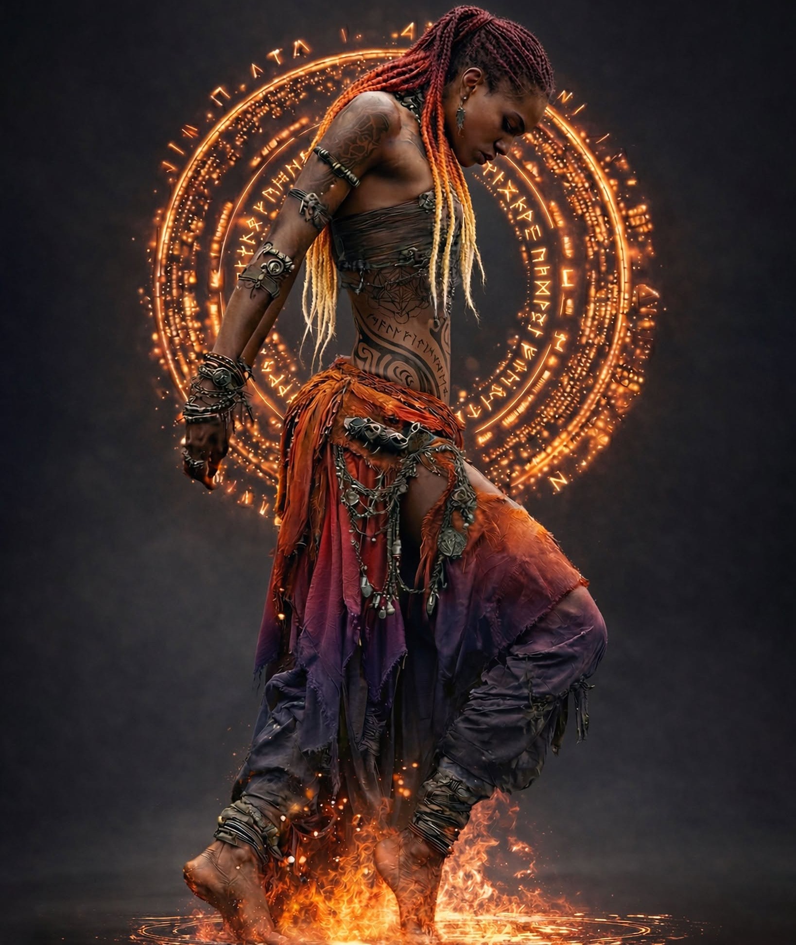 Afro-Futuristic Warrior, Arcane Ember Dance