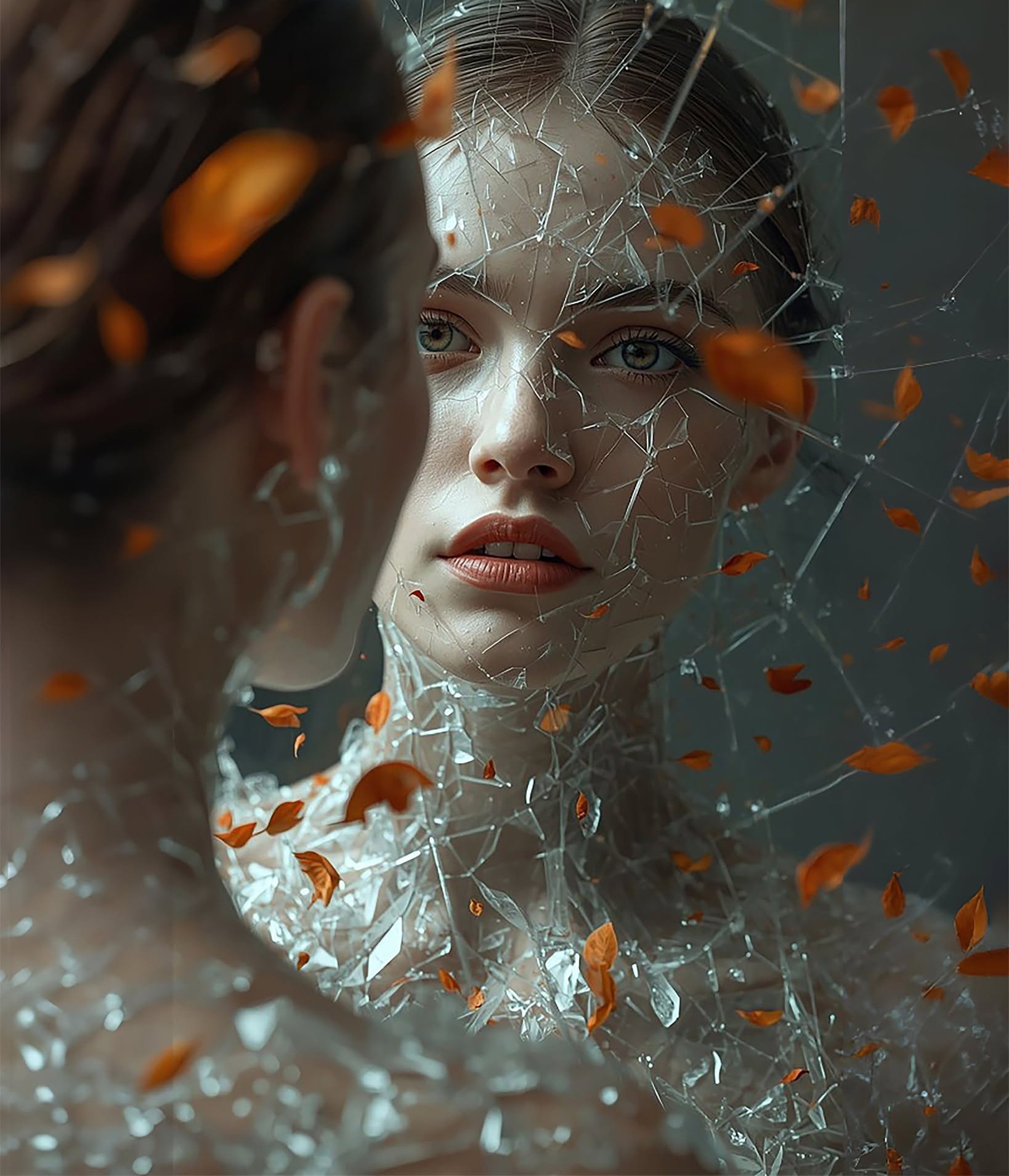 Shattered Reflection: Autumn's Ethereal Gaze
