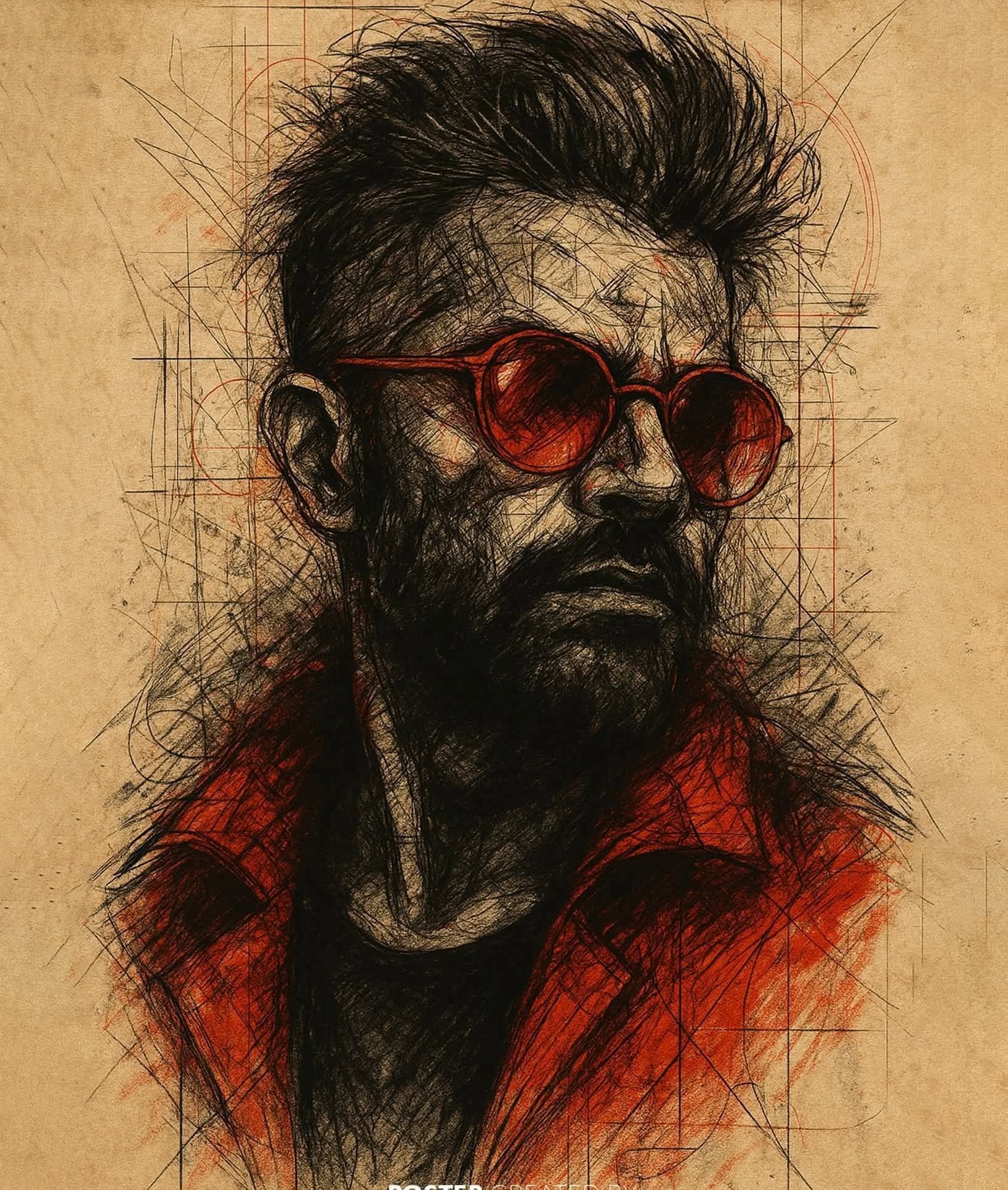 Moody Red Sketch Portrait