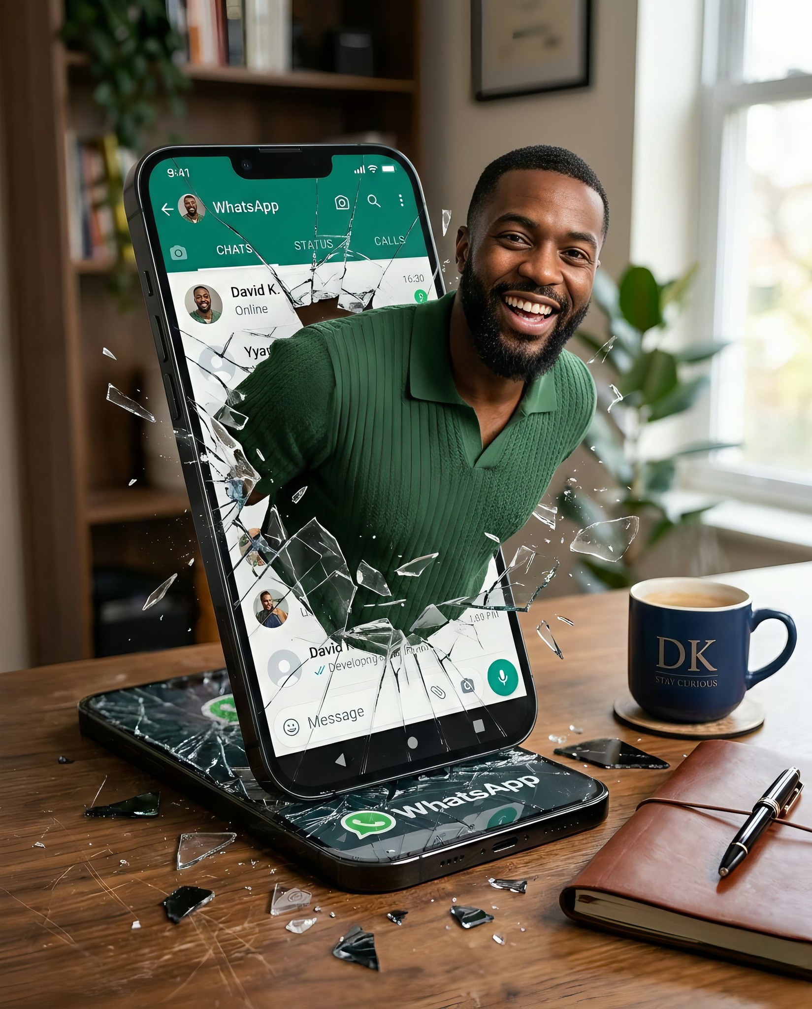 Digital Breakout: Man Bursting Through Screen