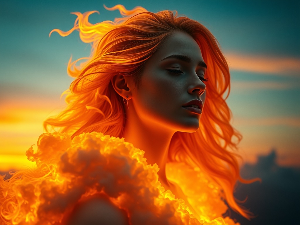 A surreal, cinematic portrait of a woman formed