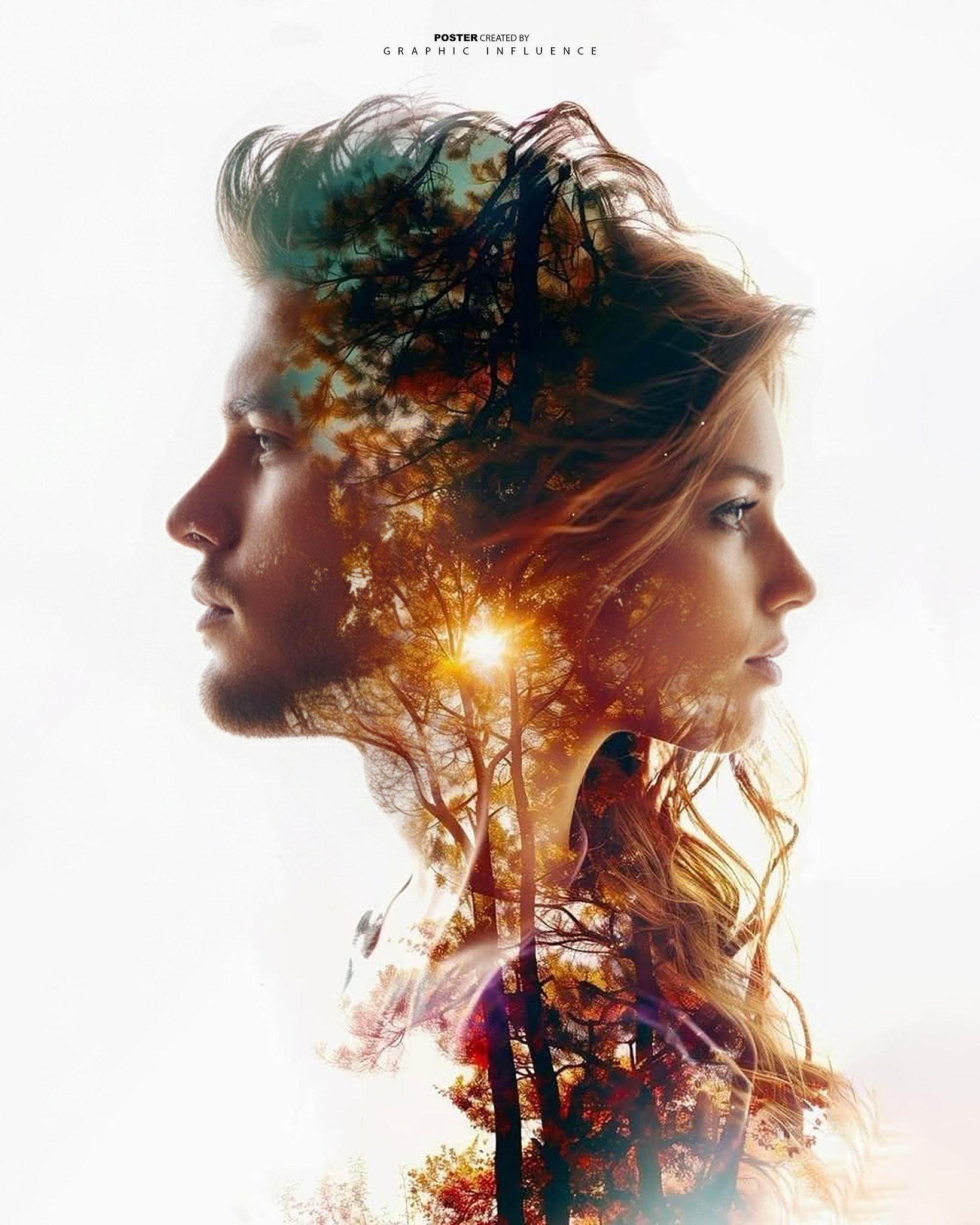 Golden Forest Silhouettes in Double Exposure