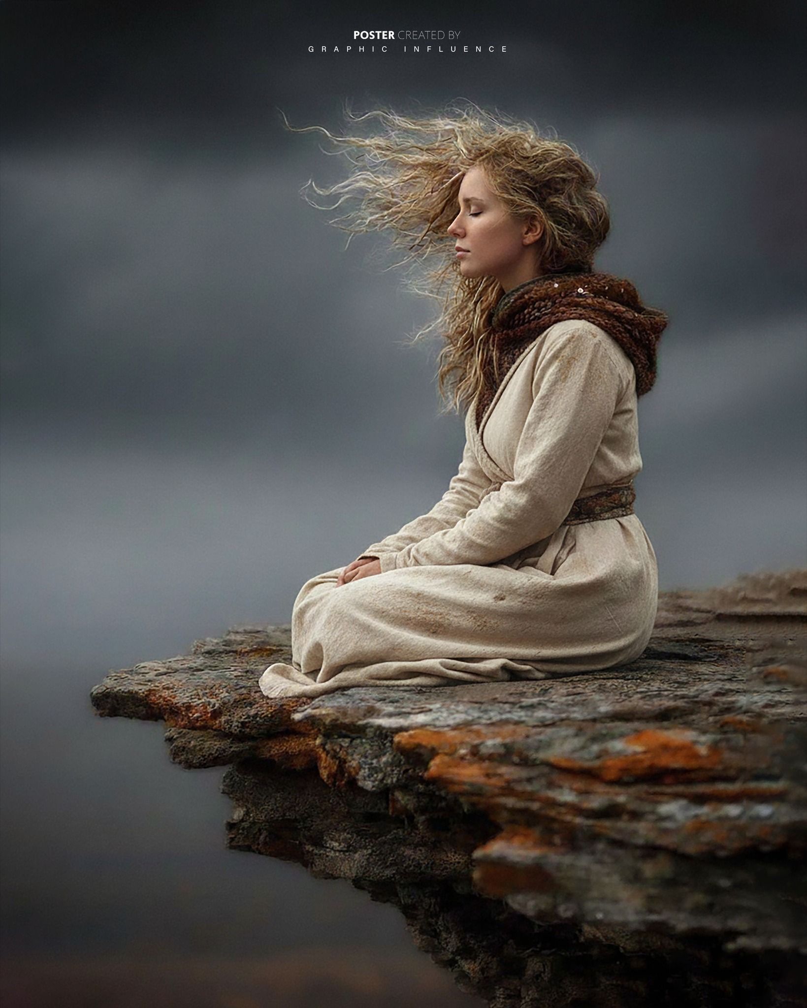 Silent Meditation on the Misty Cliff Edge