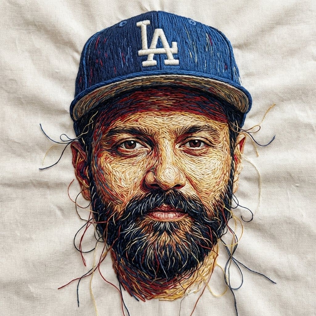 Handcrafted Multi-Colored Thread Embroidery Portrait