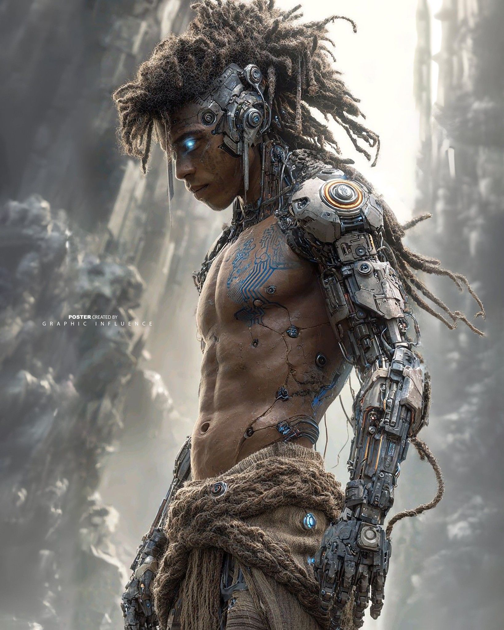 Cybernetic Warrior in a Rocky Canyon