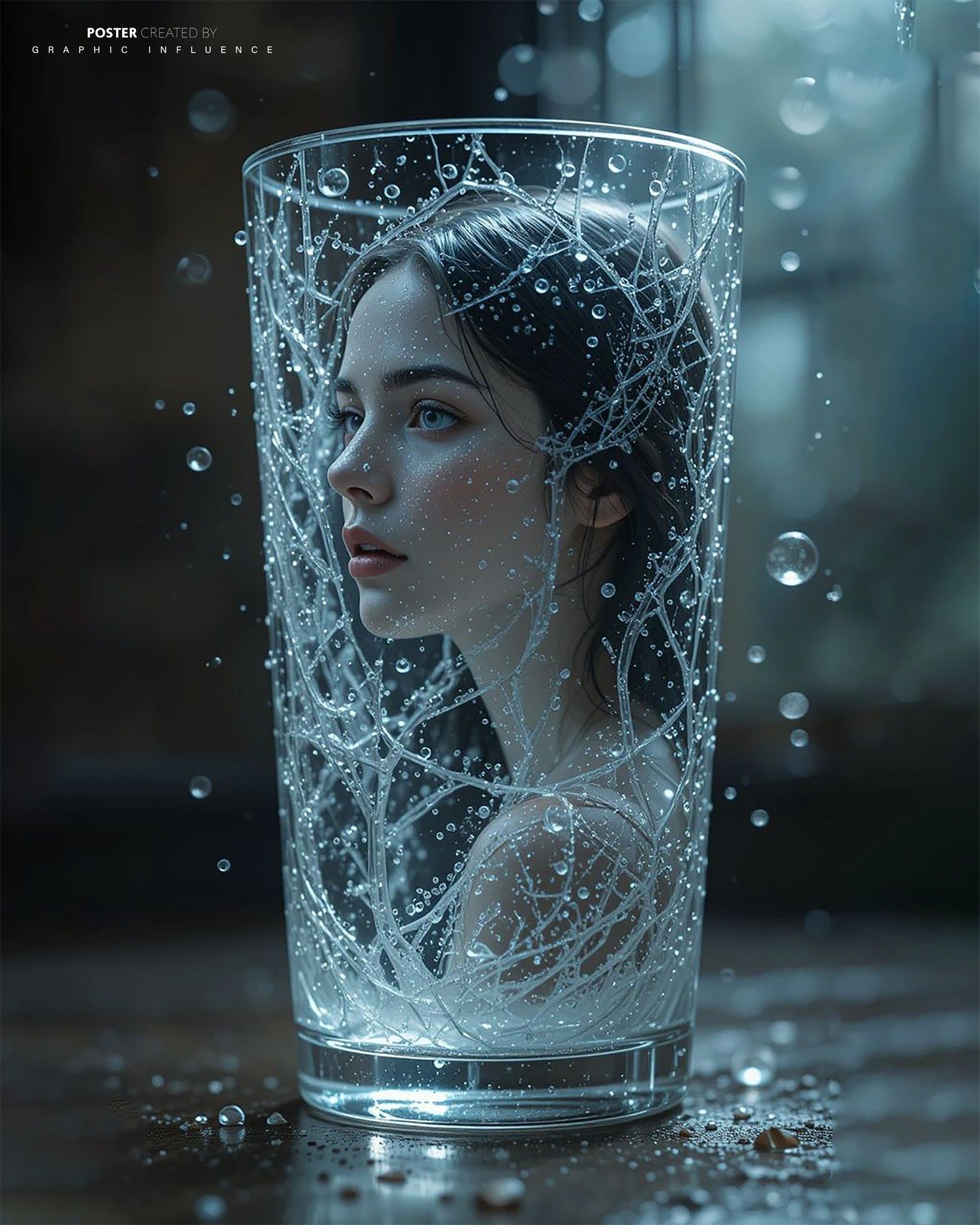 Ethereal Woman Submerged in Glass Crystal