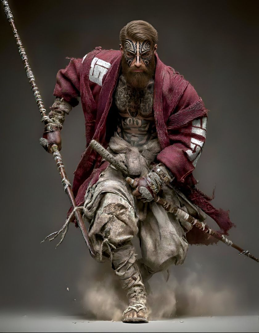 Viking Tribal Warrior Charging with Mystical Spear