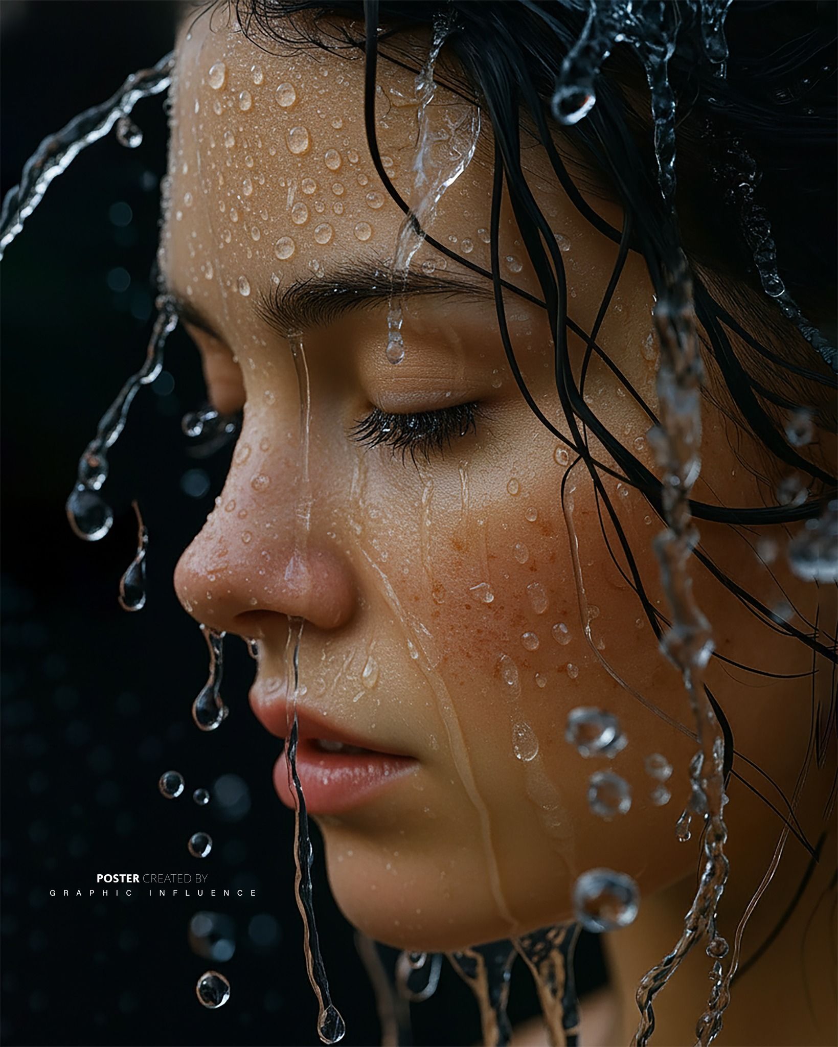 Serene Glisten: Wet Portrait in Motion