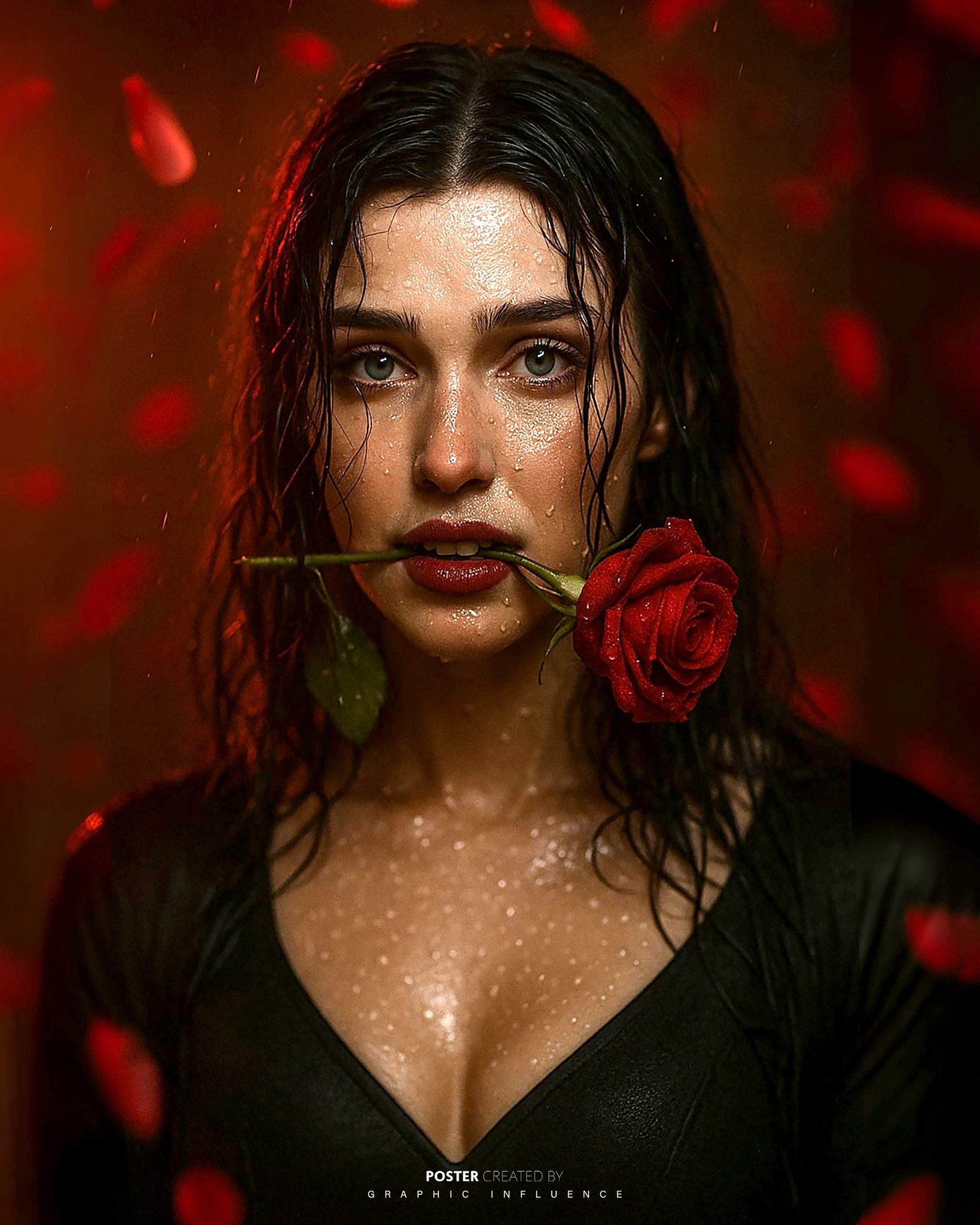 Crimson Rose and Glistening Shadows