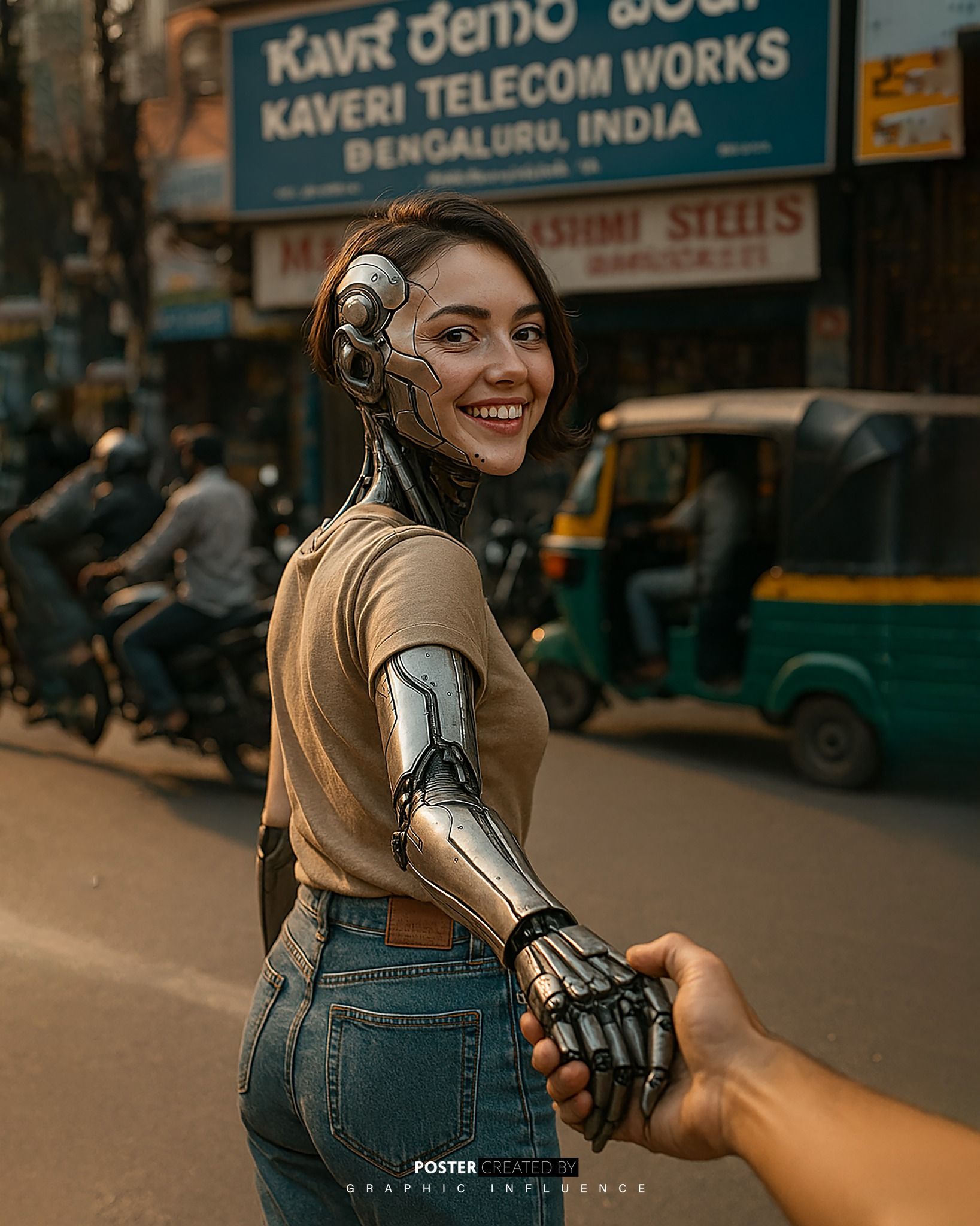Cyberpunk Romance in Bengaluru Streetscape
