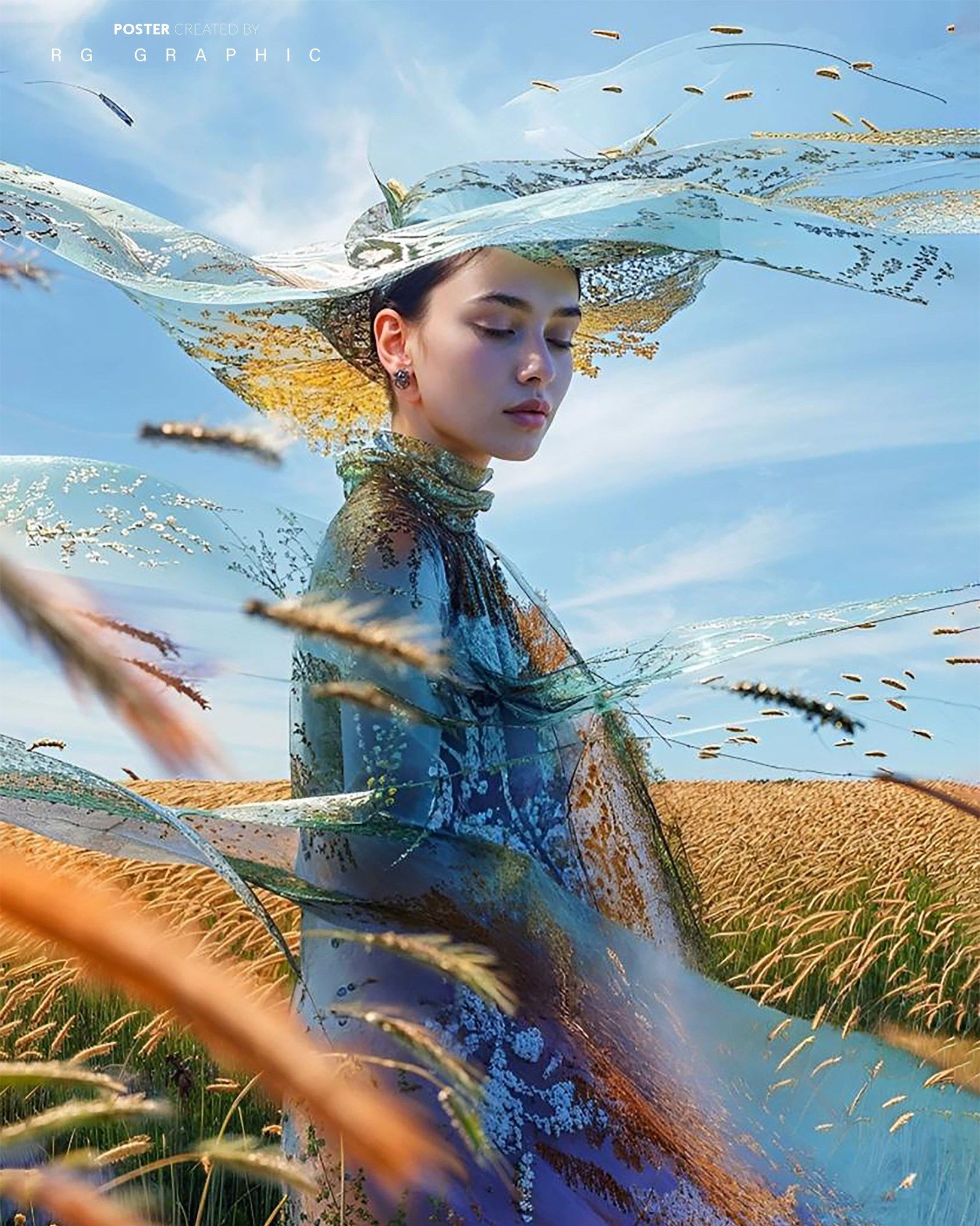 Wheatfield Elegance in Ethereal Gold and Blue