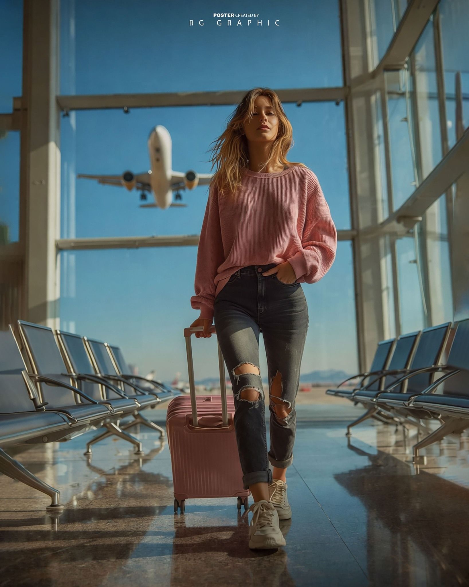 Pink Suitcase Departure at the Modern Terminal