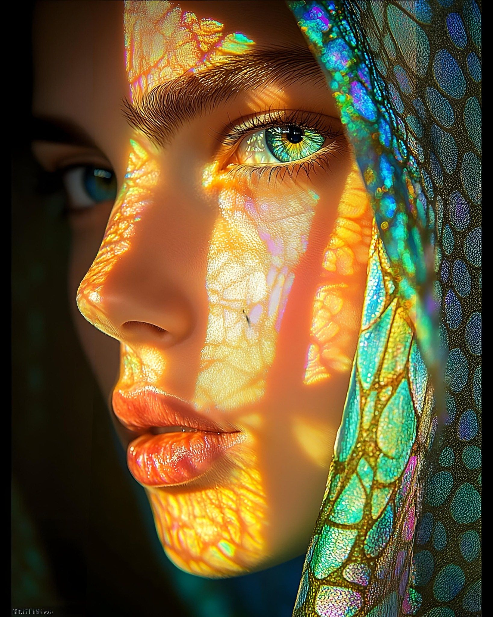 Prism Light and Iridescent Stained Glass Portrait