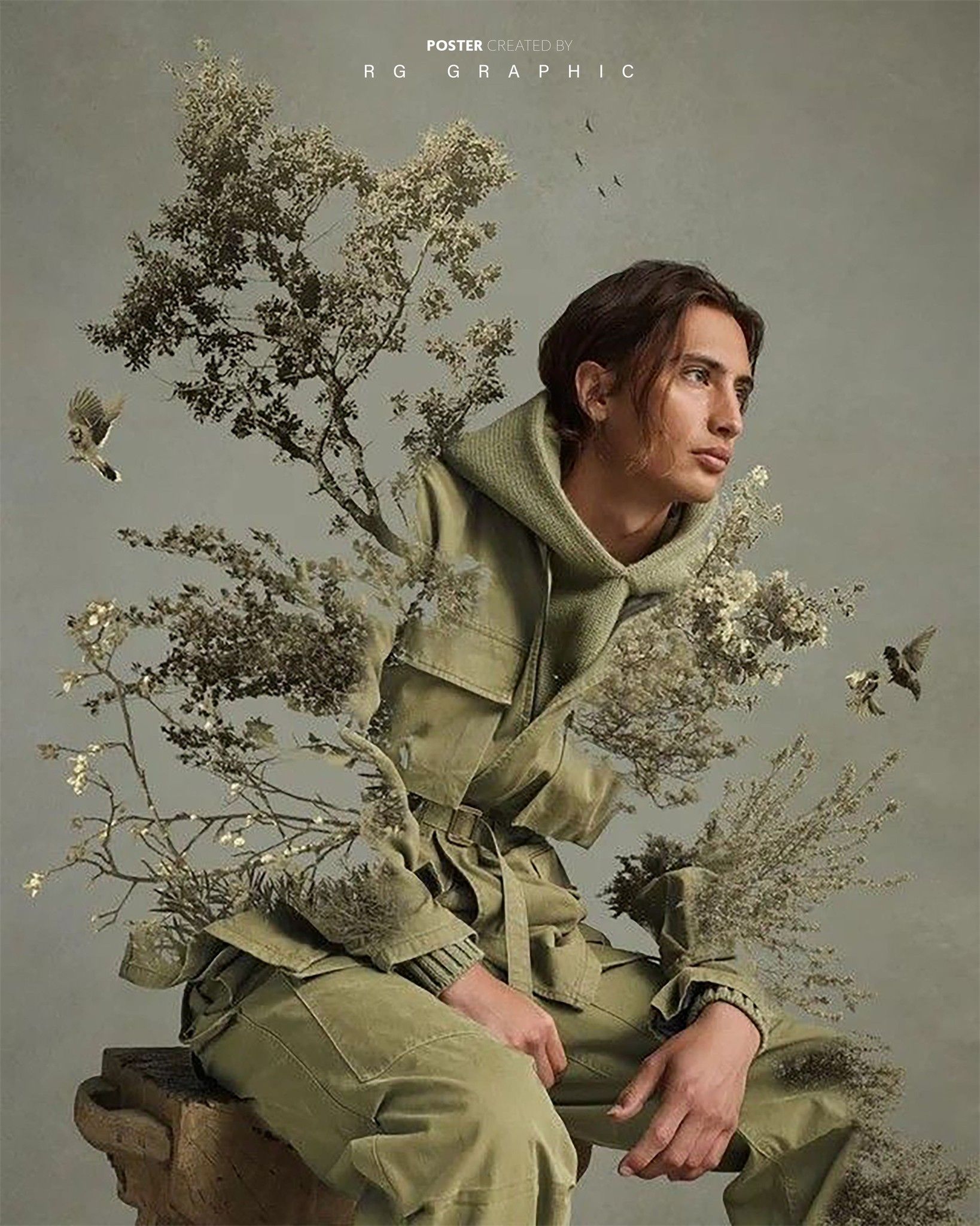 Sage Green Nature Fusion Portrait