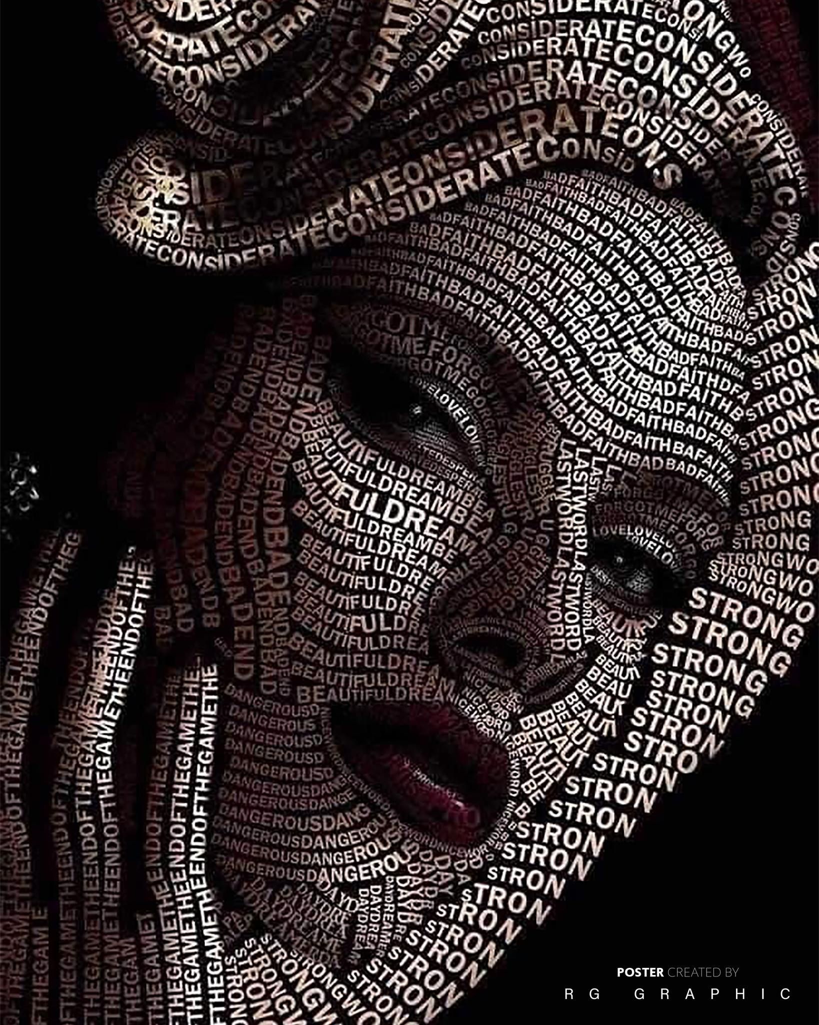Word-Sculpted Crimson Noir Portrait