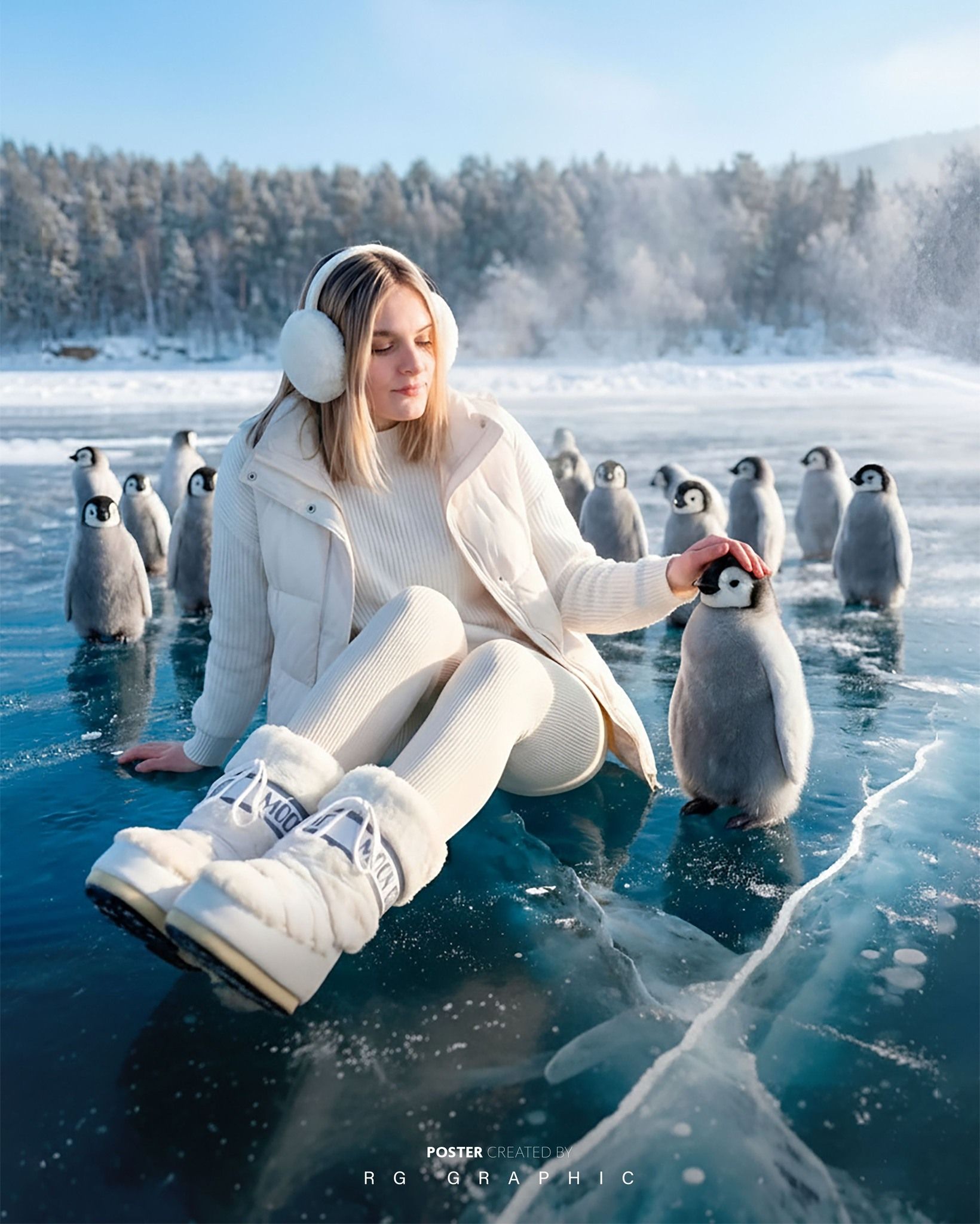 Serene Winter Bond with Penguin Chicks