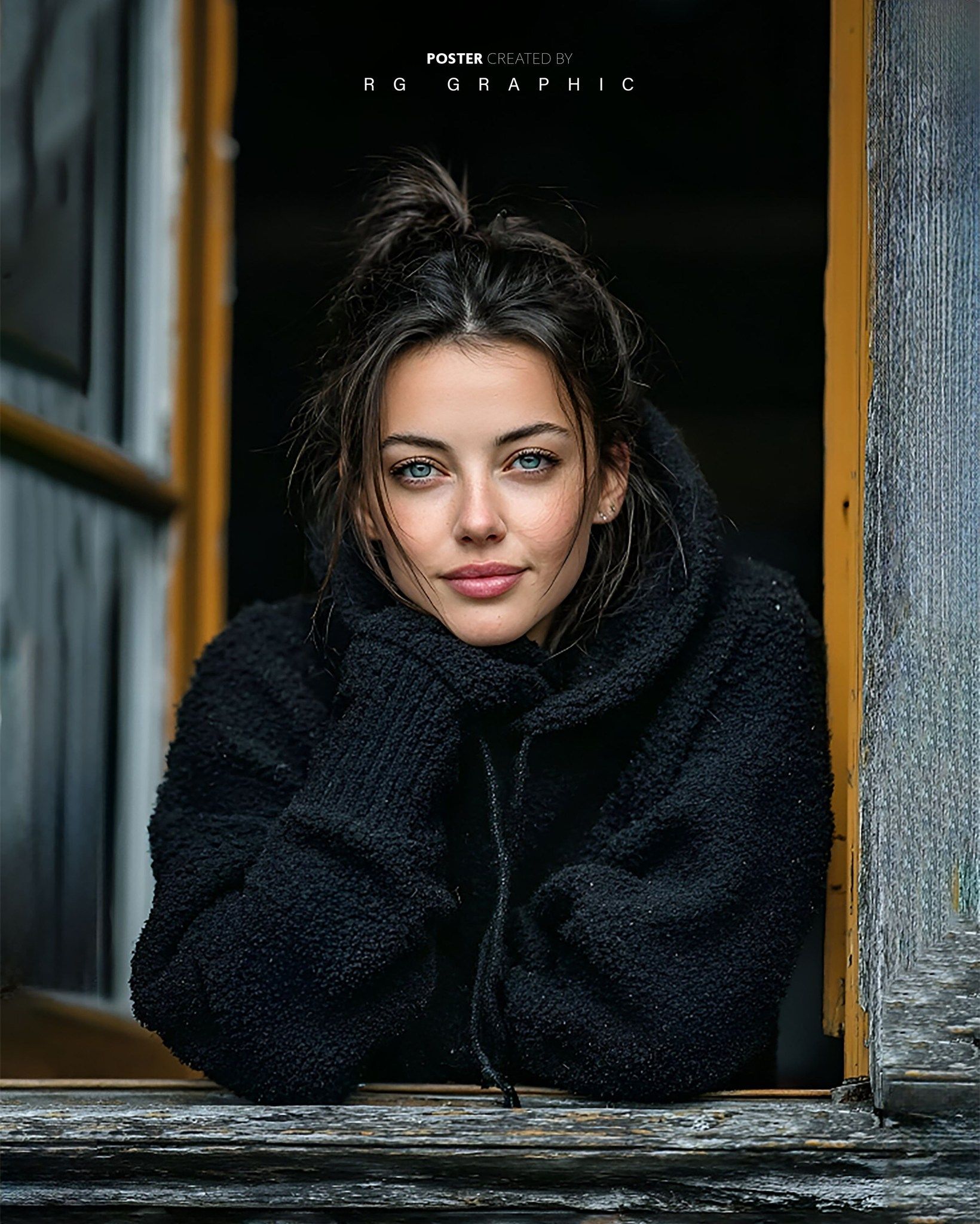 Rustic Window Portrait in Black Fleece