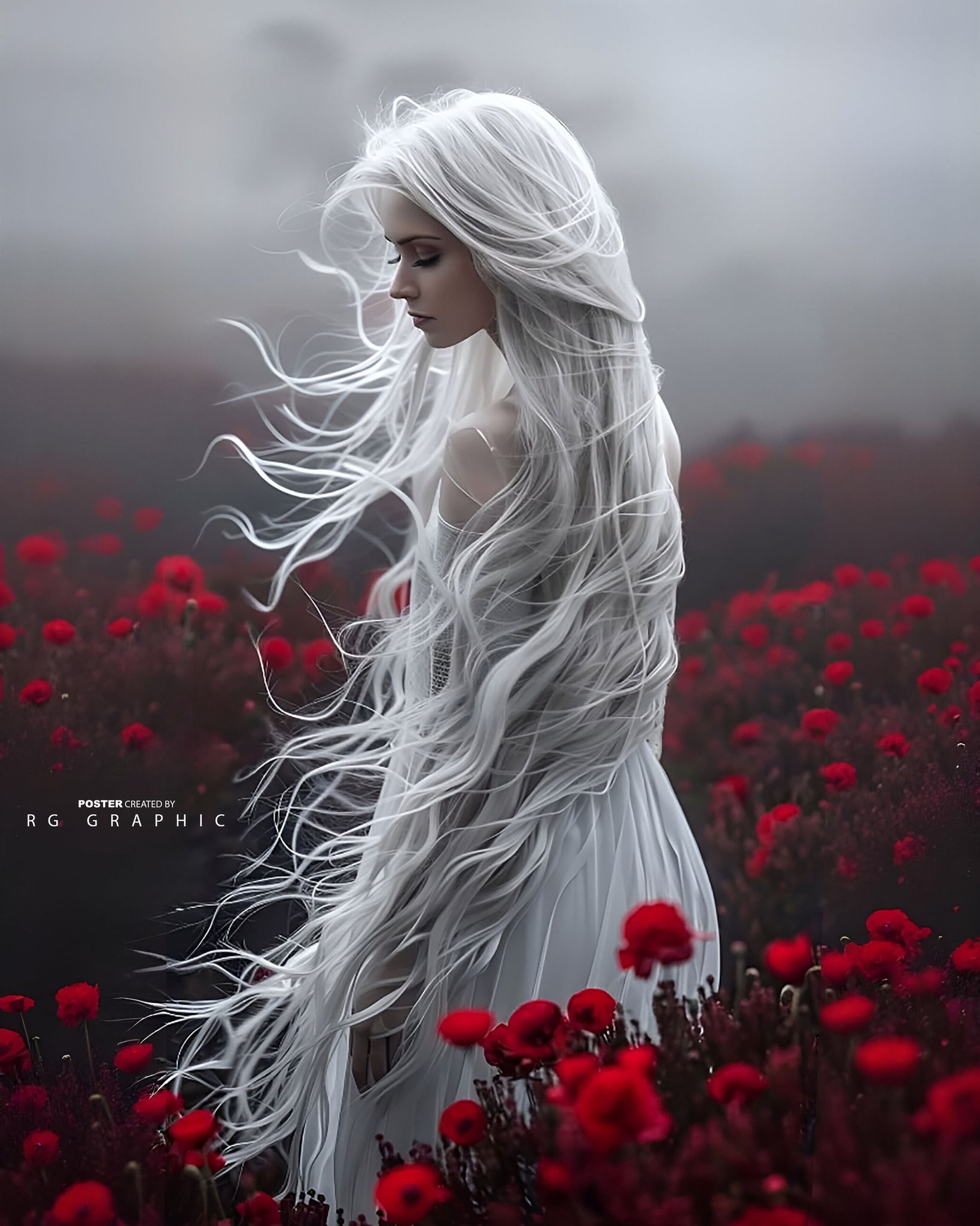 Ethereal Woman in a Crimson Field