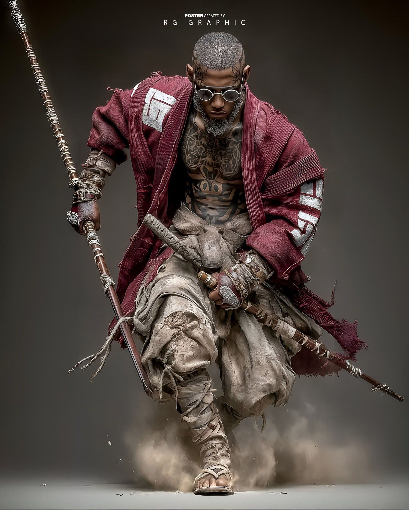 Cyberpunk Tribal Monk at War