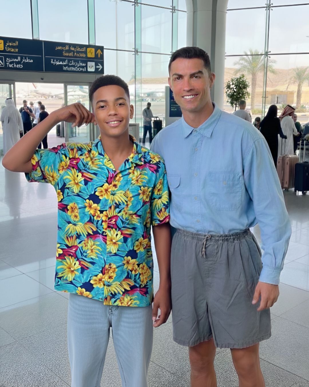 Summer Travel Duo in Modern Airport Terminal