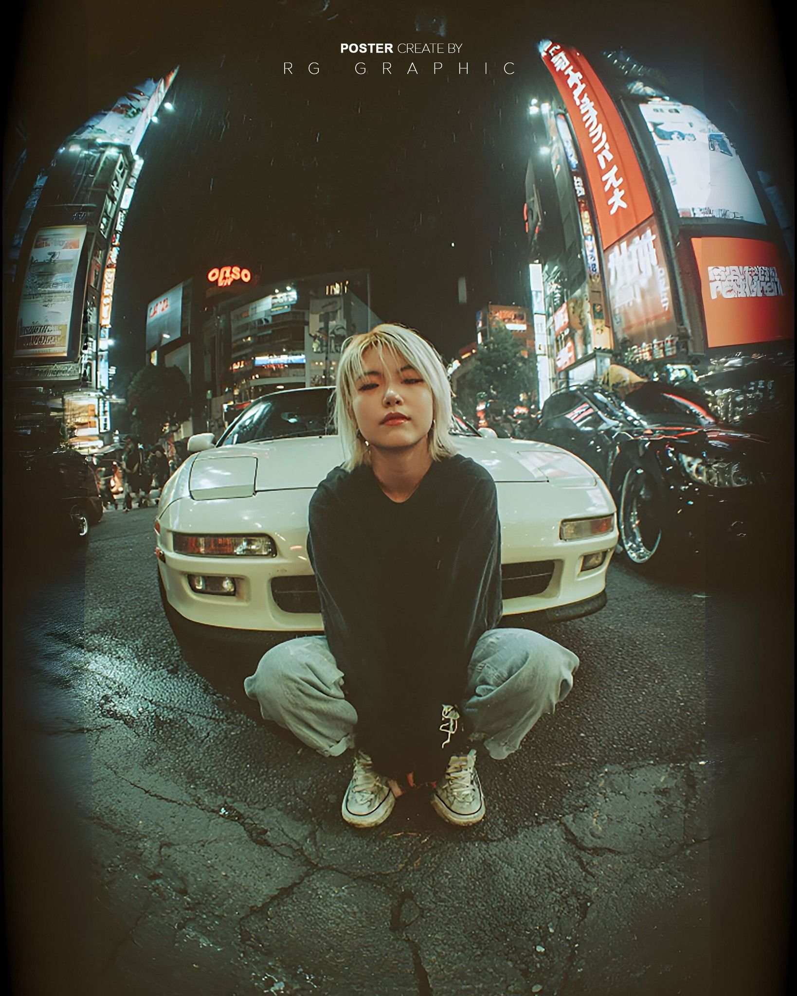 Cyberpunk Fisheye Night in Tokyo