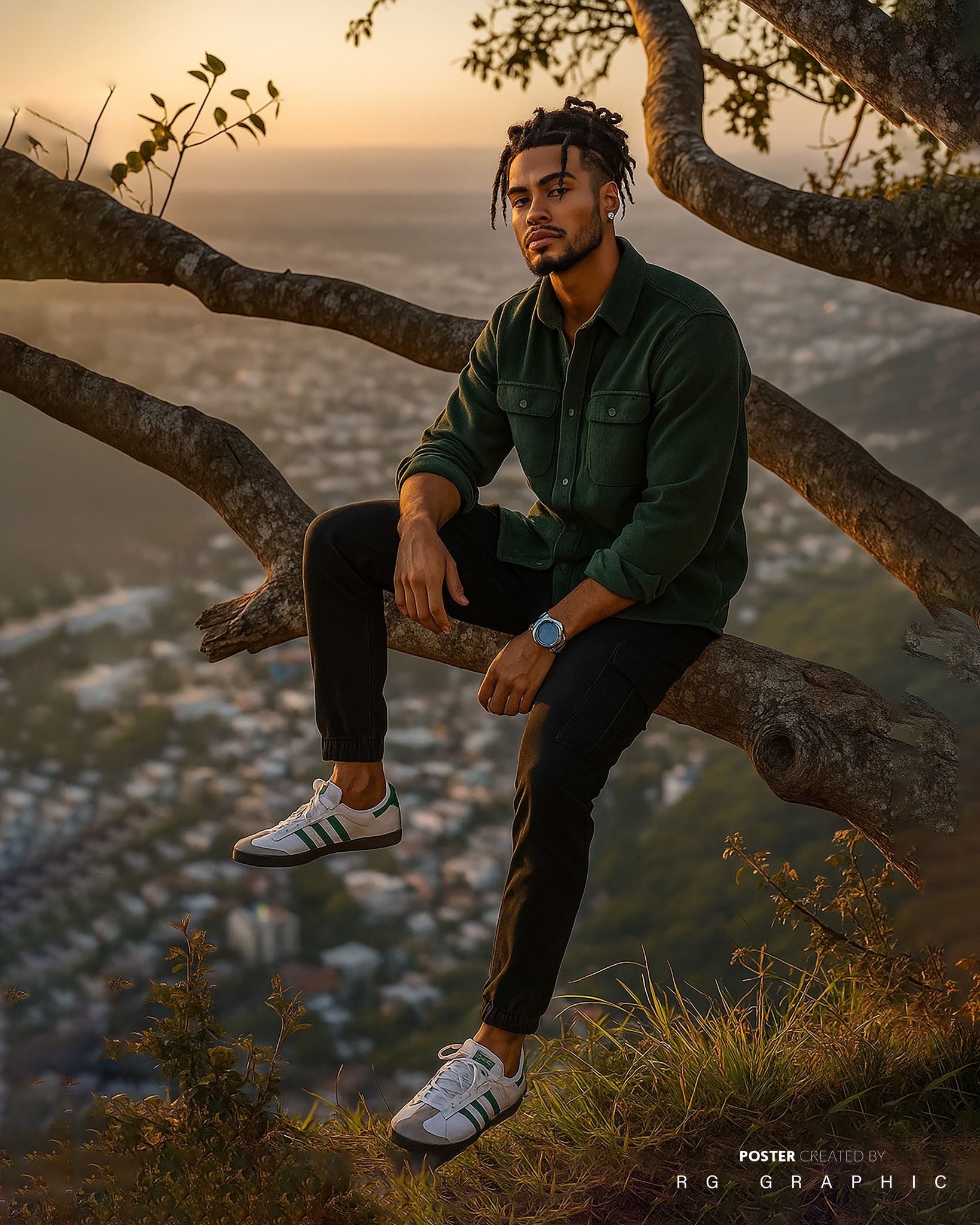 Golden Hour Stargazer at Sunset Cityscape