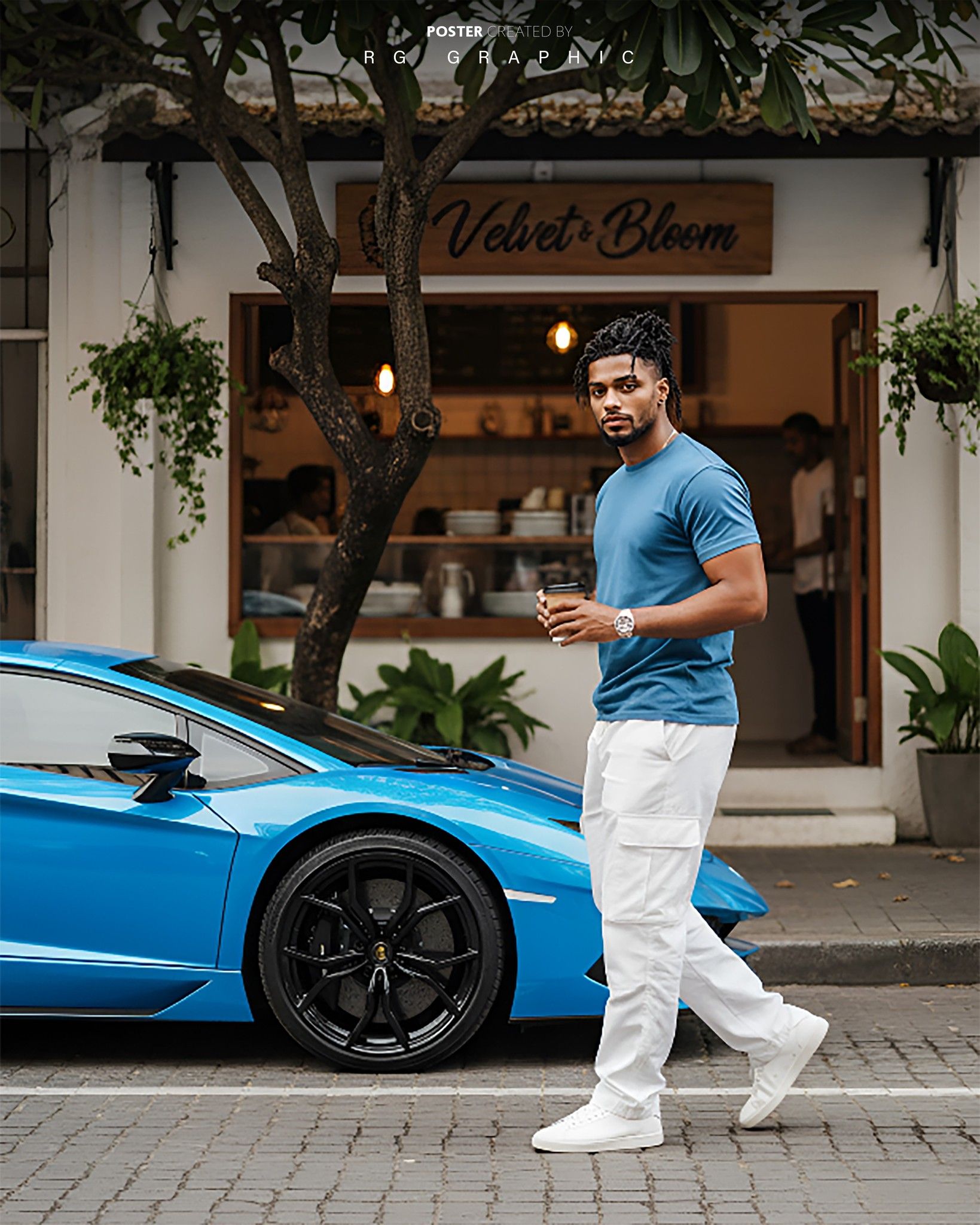 Morning Coffee with a Blue Lamborghini