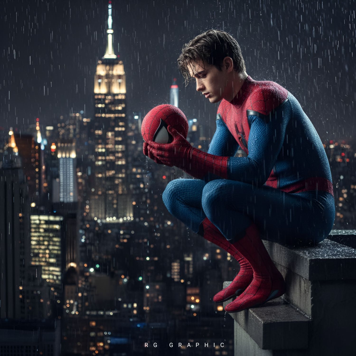 Spider-Man’s Rainbound Reflection in the City