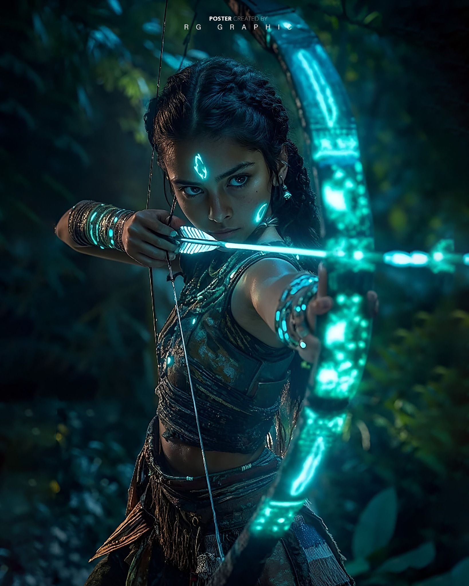 Neon Huntress of the Mystic Jungle