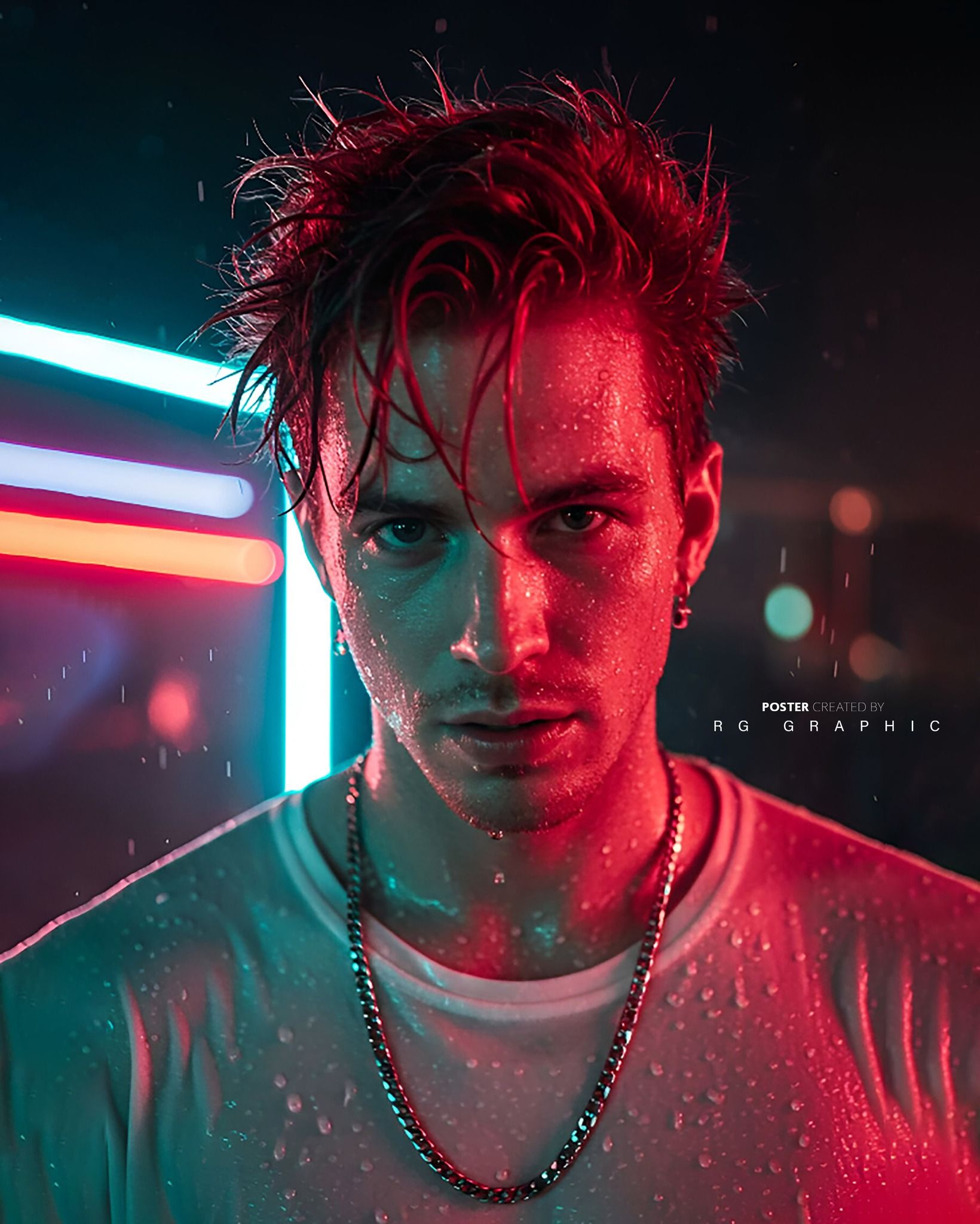 Neon Rain Cyberpunk Portrait
